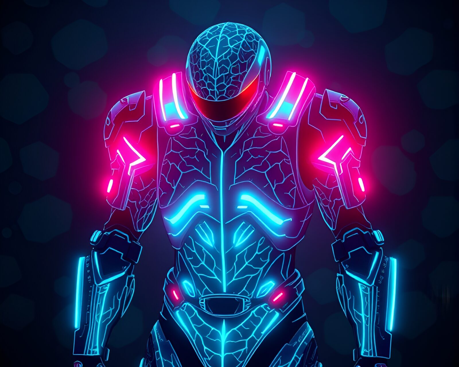 8-bit style image of glowing exoskeleton suit with intricate leaf veins