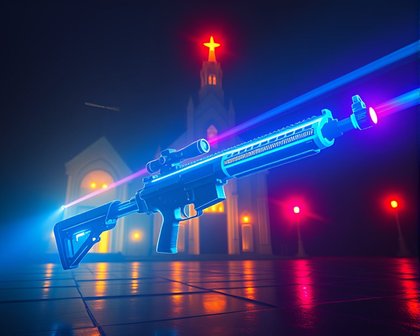 Tri-tone digital noise image showing a futuristic plasma rifle