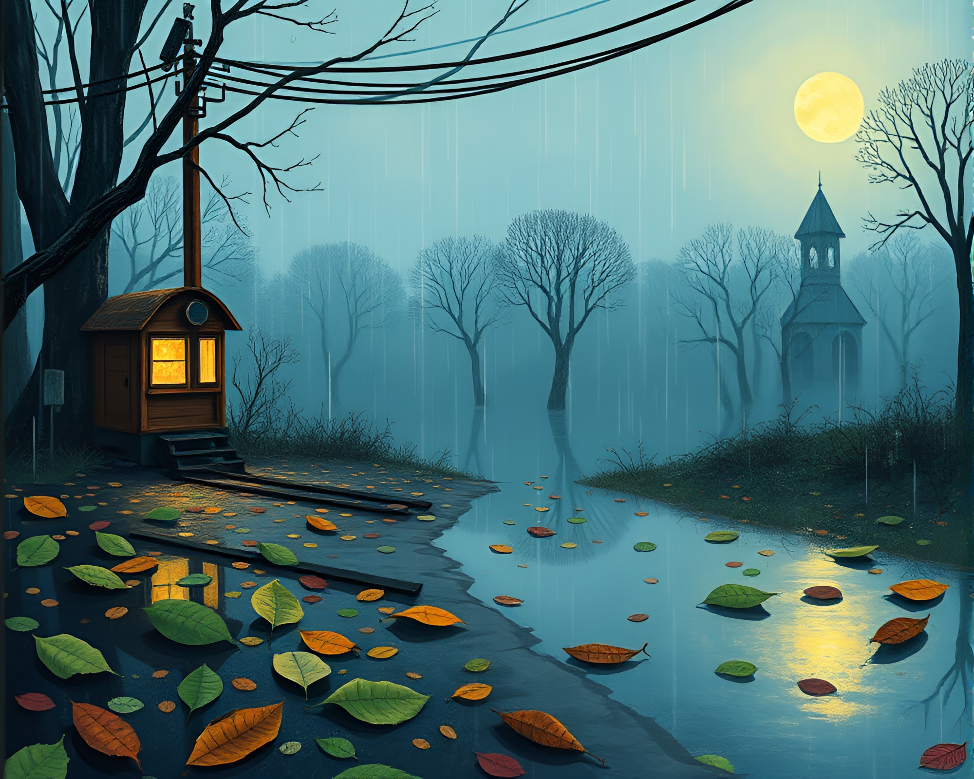 Nature’s Code: Rainy Leaf Litter Telegraph – free AI stock image