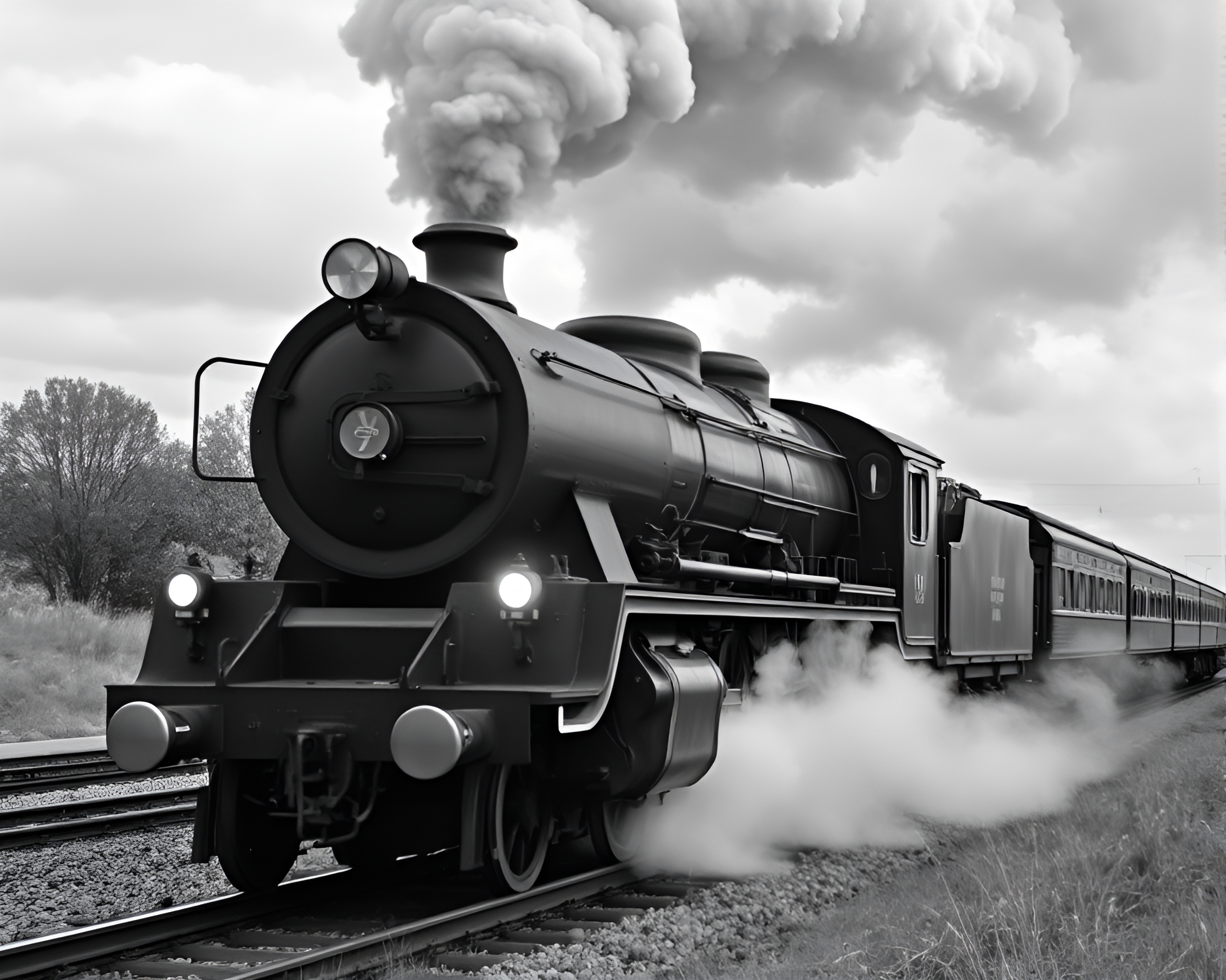 Monochrome Steam Locomotive in Tight Crop Composition – free AI stock image