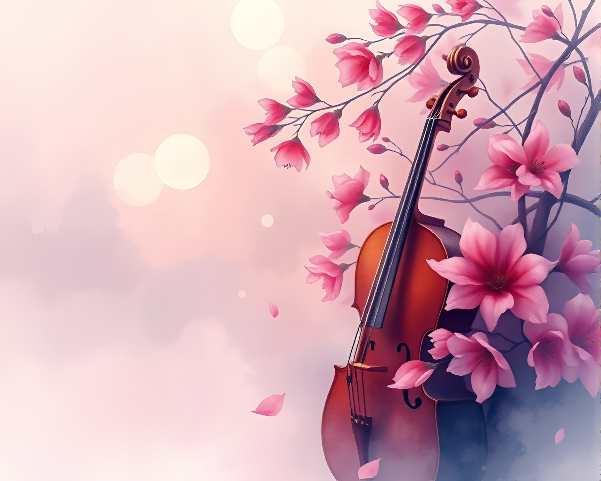 Cello Symphony in Watercolor Fog – free AI stock image