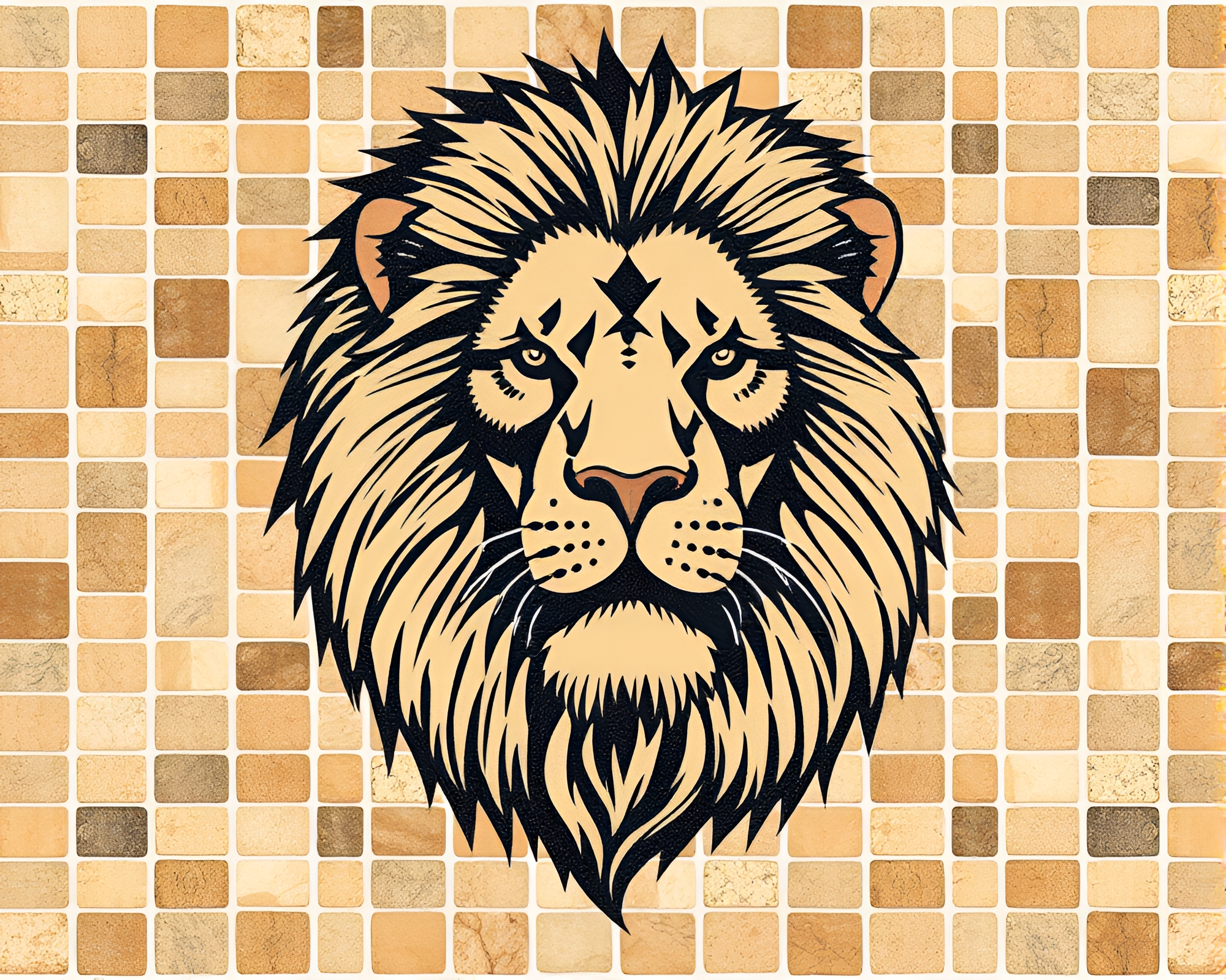 Stunning Lion Tiled Mosaic in Earthy Halftone – free AI stock image