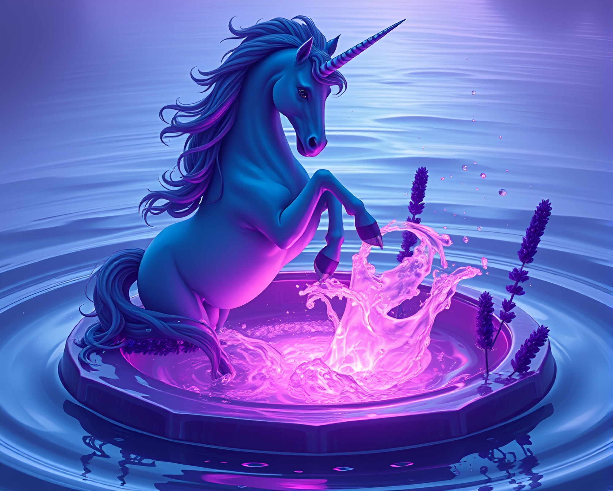Lavender Twilight Centaur in Synthwave Water Whirlpool – free AI stock image