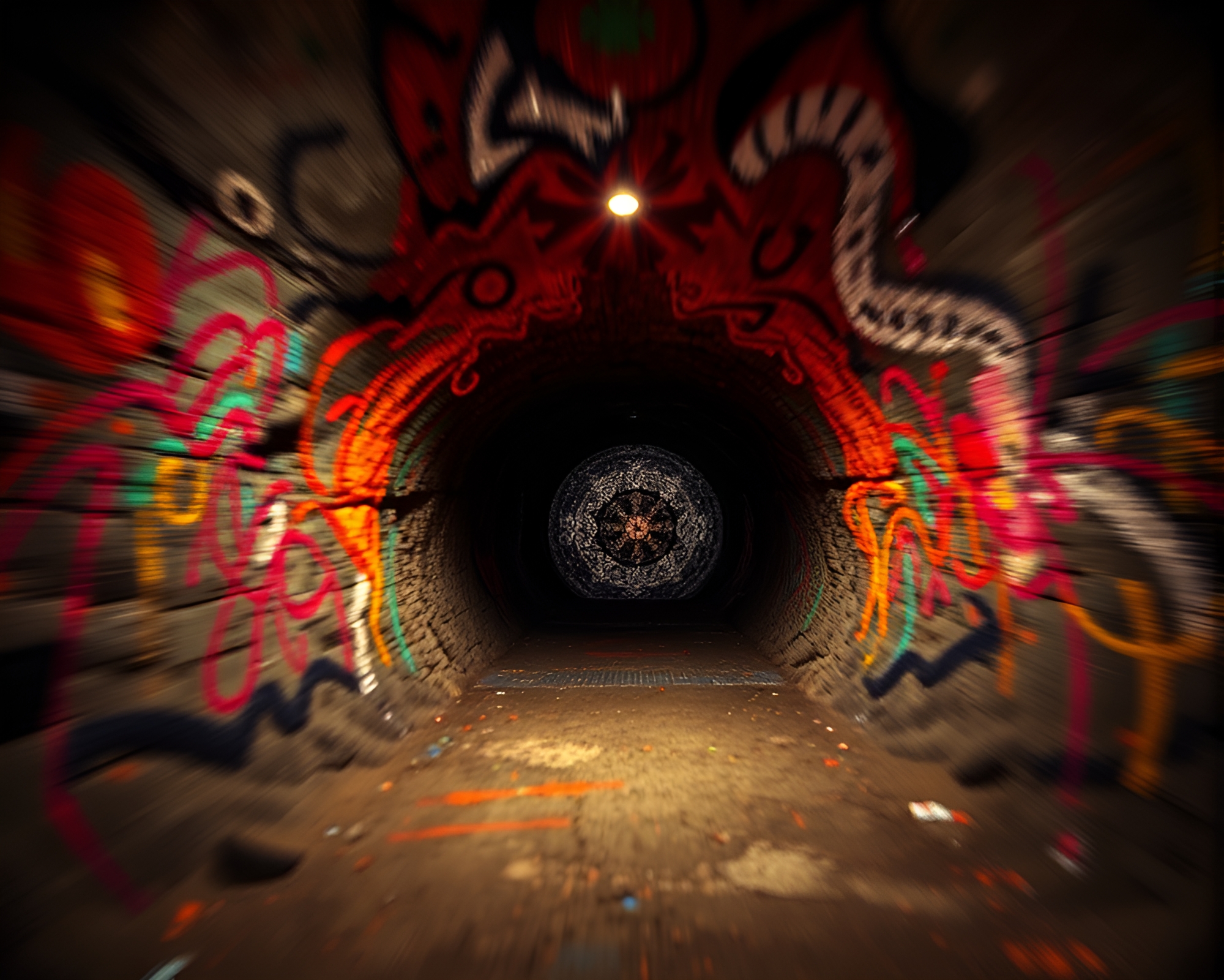 Mandala Graffiti Sprayed in Cave Motion Blur – free AI stock image