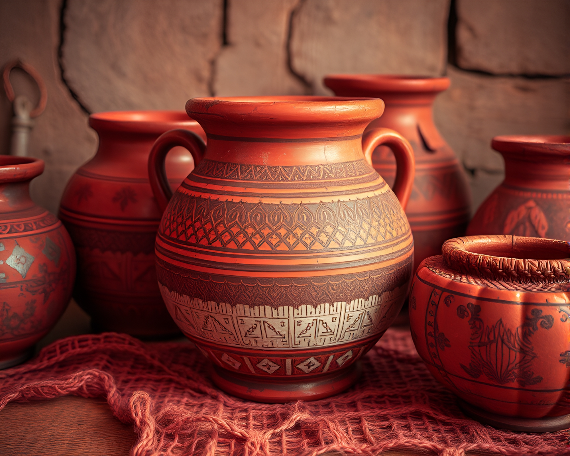 Rustic Pottery Stitched Pattern, Digital Bloom Infrared Photography – free AI stock image