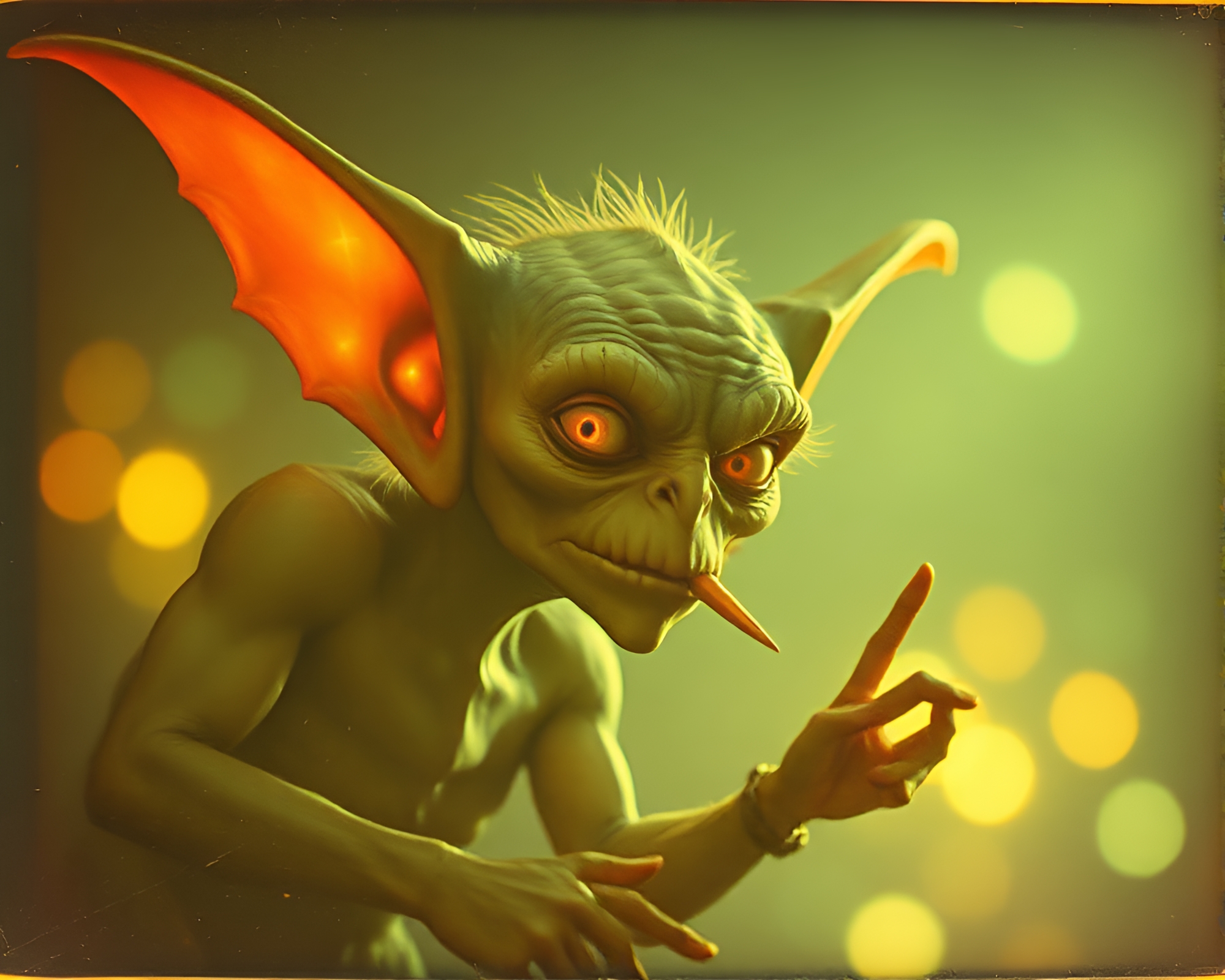 Ethereal Goblin under Vintage Light Leaks – free AI stock image