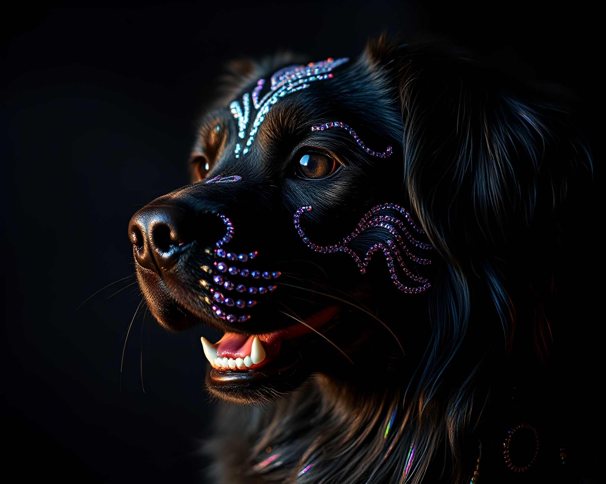 Dramatic Chiaroscuro Embroidered Detail Holographic Pet – free AI stock image