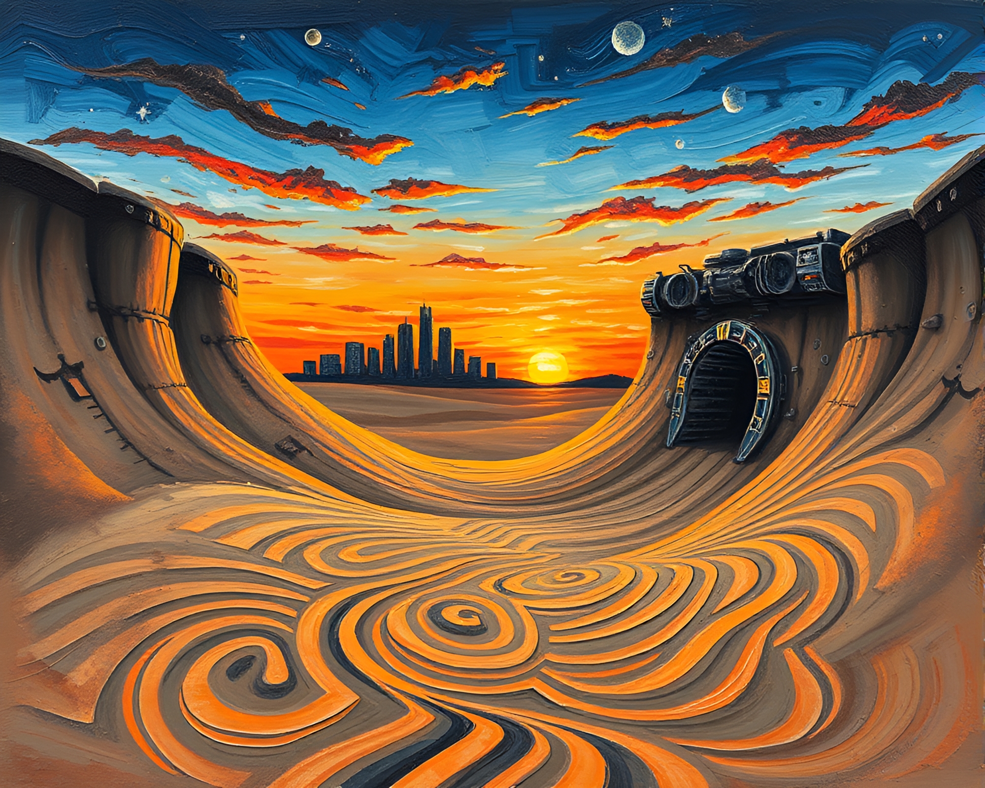 Sunset Bunker Sand Swirl Palette Knife Painting – free AI stock image