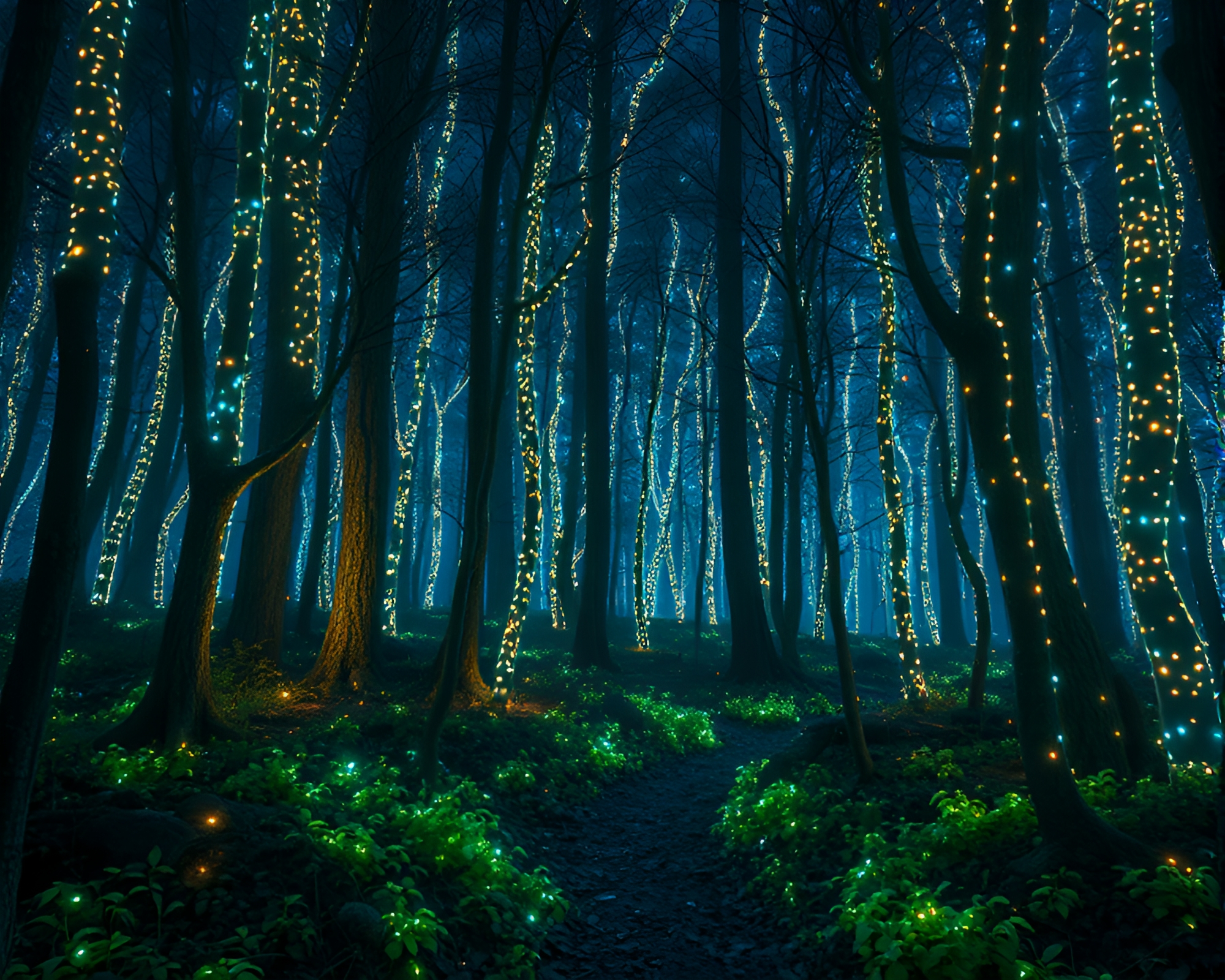 Bioluminescent Forest Street Art CGI – free AI stock image
