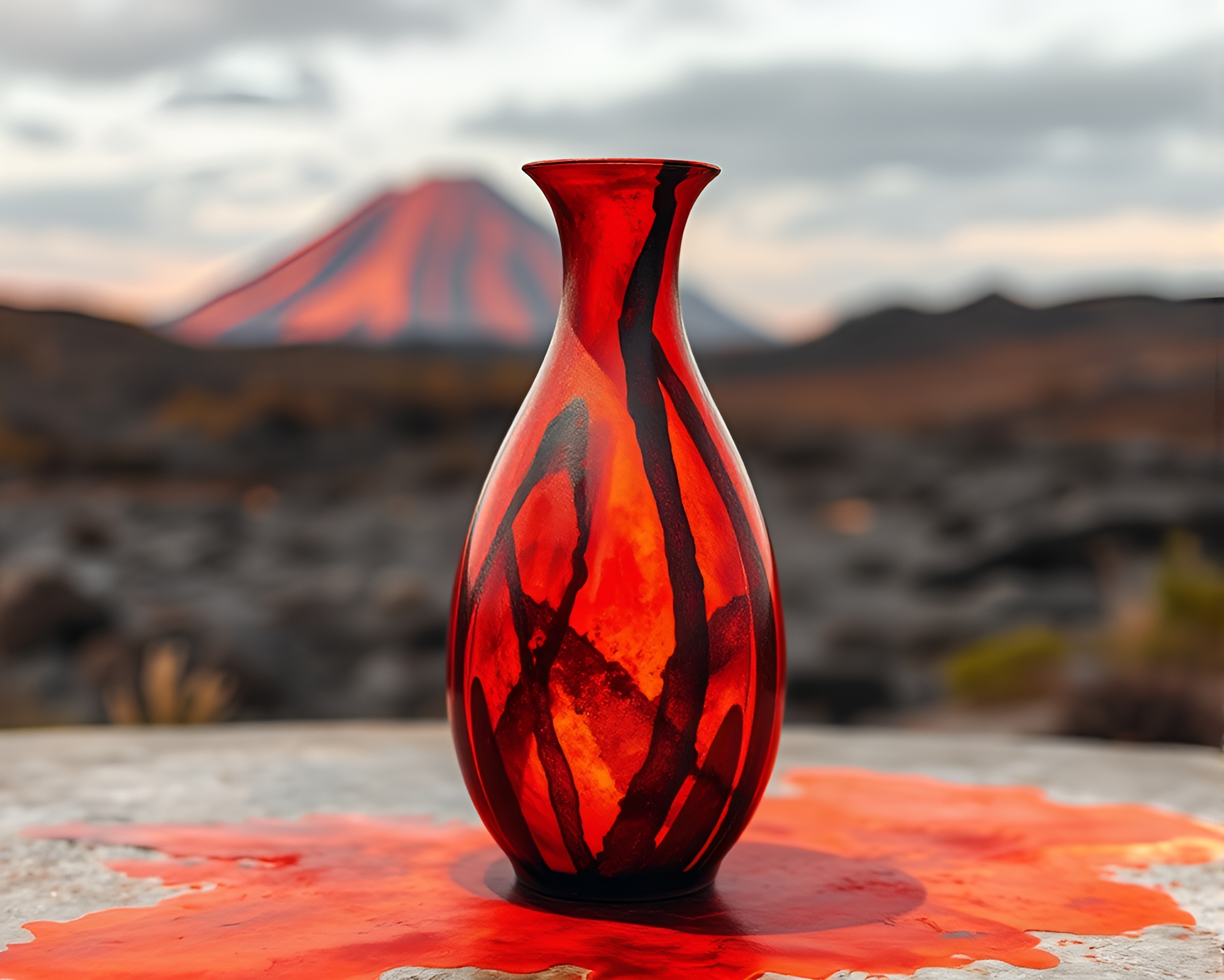 Wildlife Watercolor Vase in Volcano-Red Glow – free AI stock image