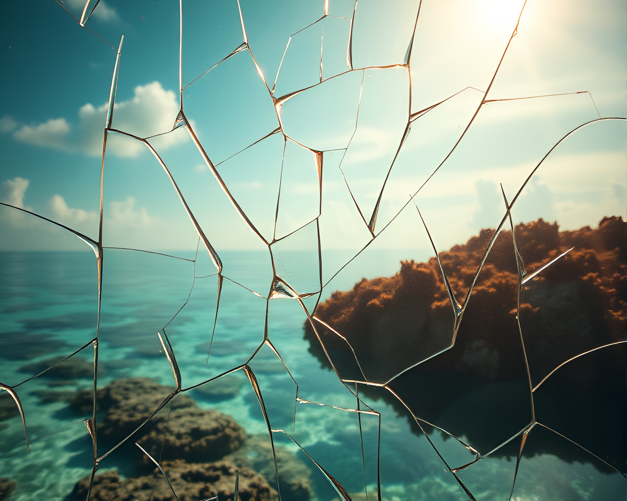 Vaporwave Coral Atoll in Morning Reflection – free AI stock image