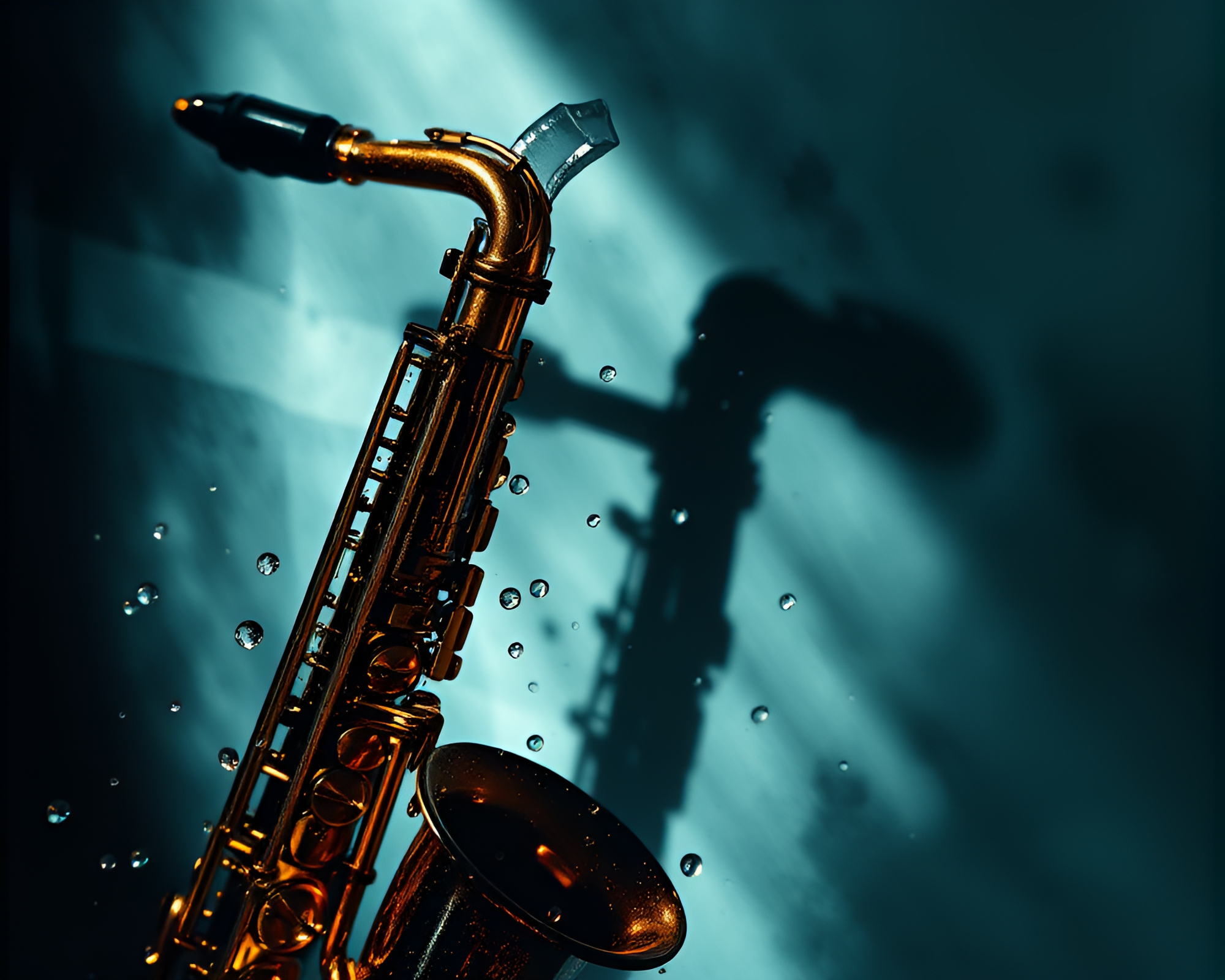 Saxophone Serenade in Acid Wash Droplets – free AI stock image