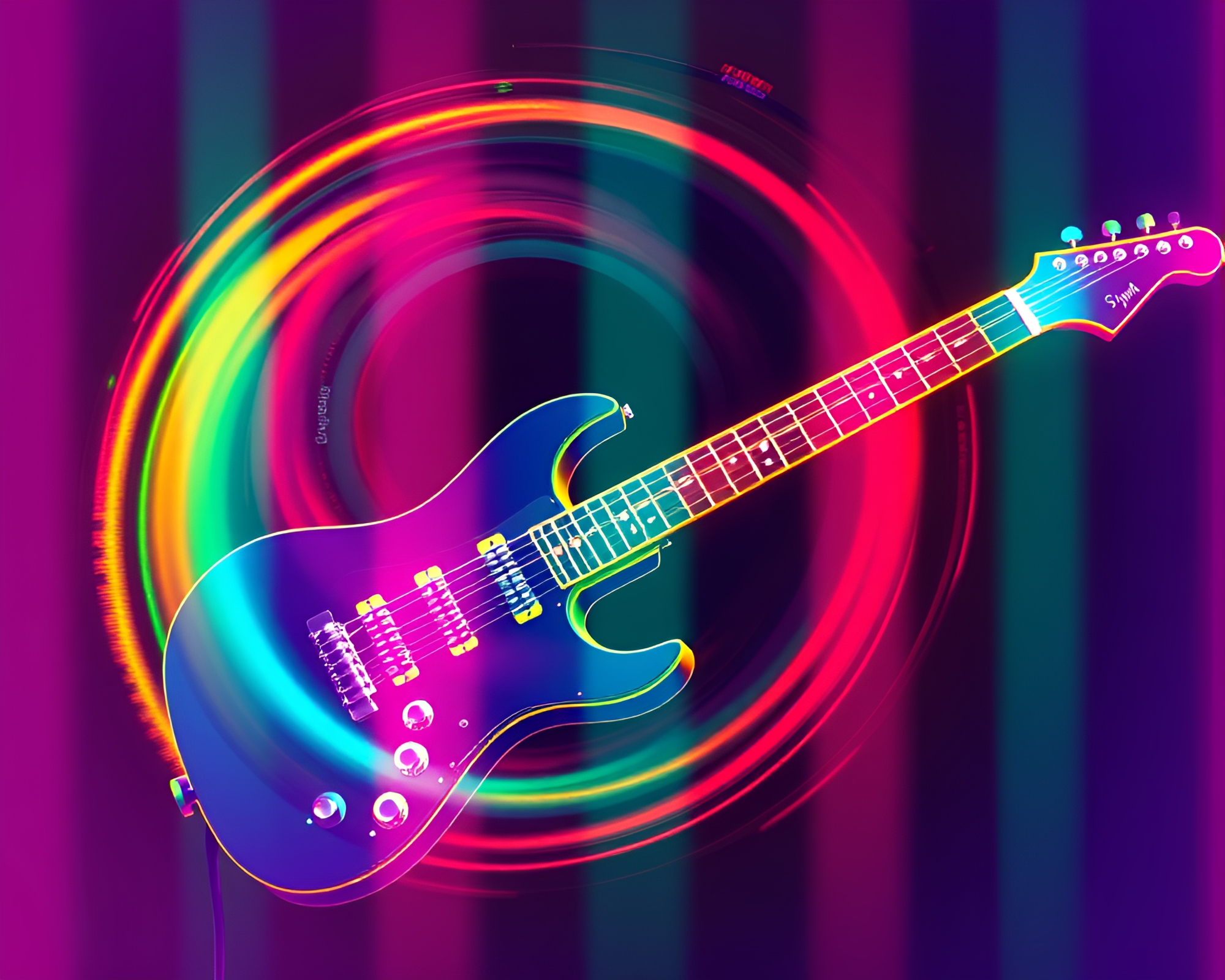 Guitarist’s Neon Vortex – free AI stock image