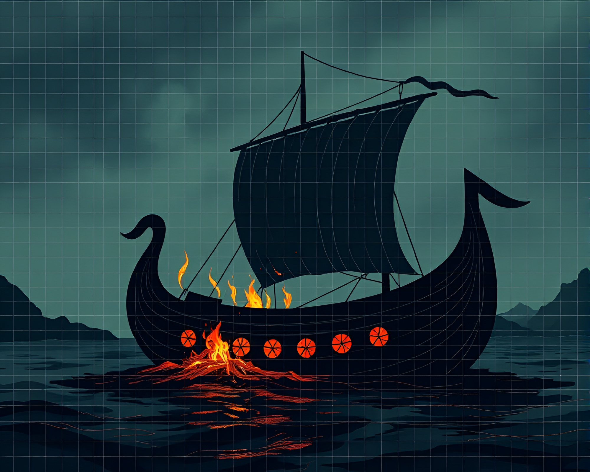 Awe-Inspiring Viking Longship Calligraphy Artwork – free AI stock image
