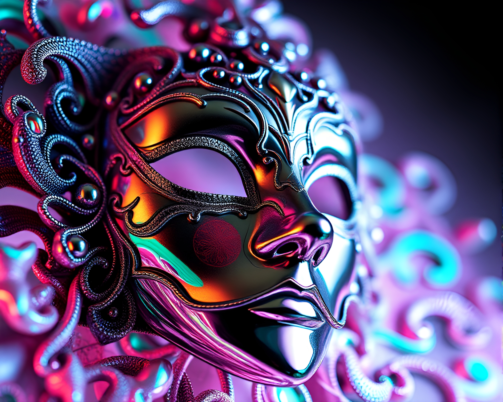 Fractal Venetian Mask in Holographic 3D – free AI stock image