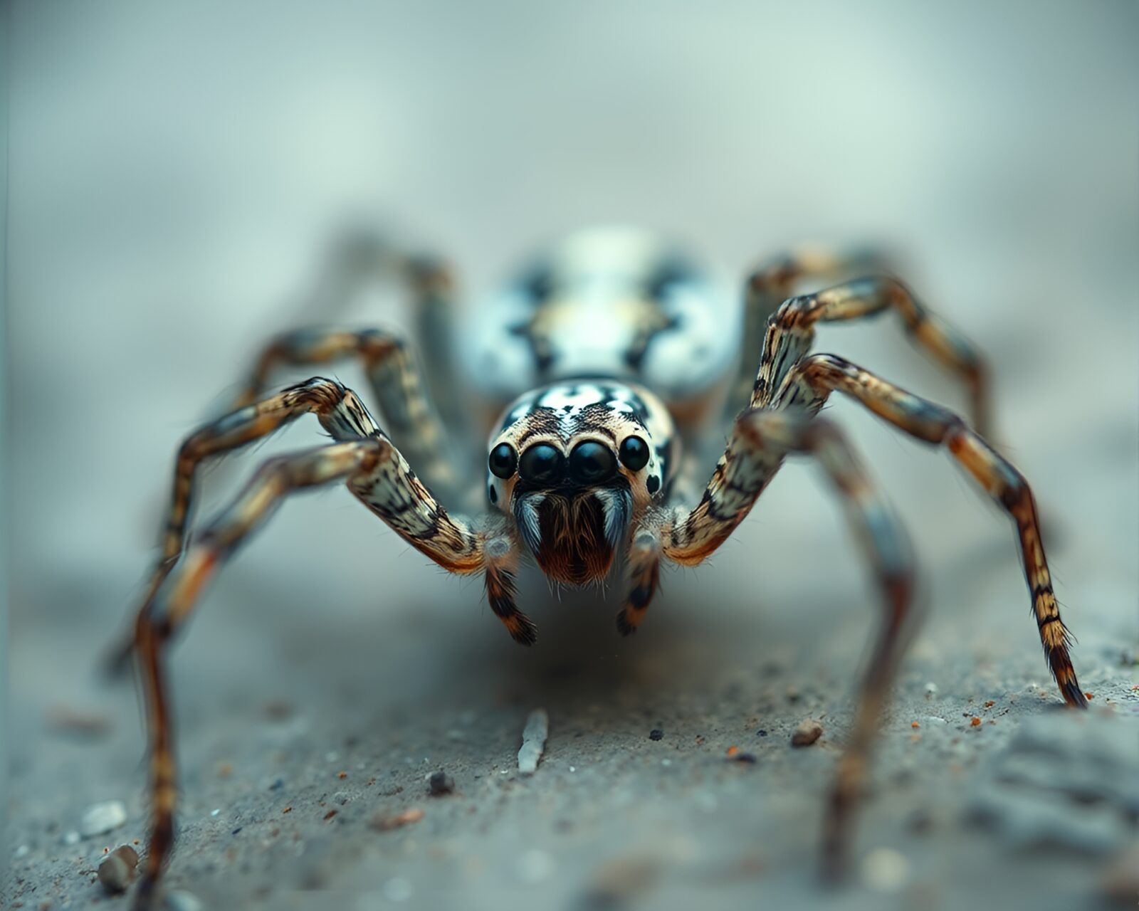 Fantastical split focus pastel drawing of a mechanical spider