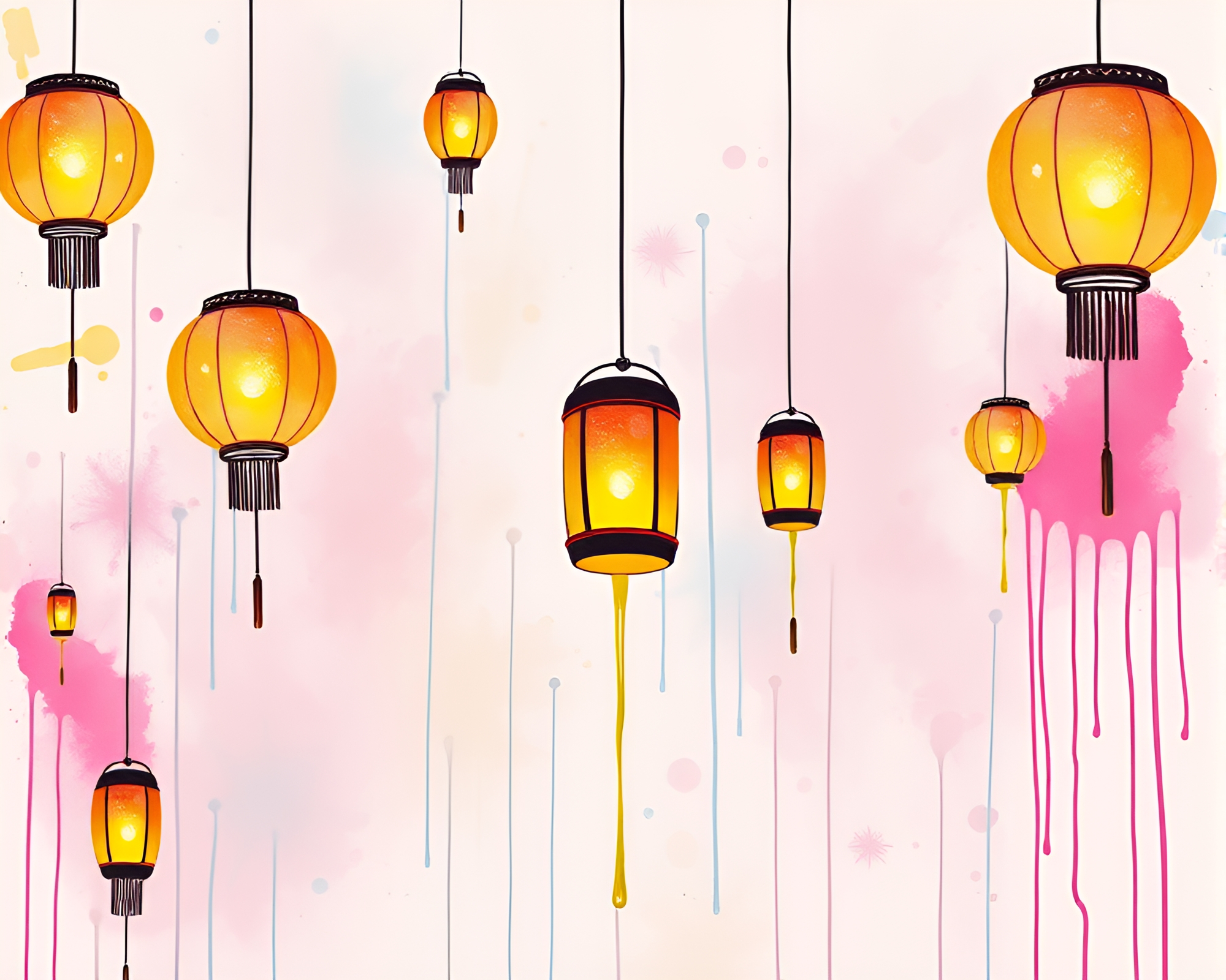 Minimalist Floating Lanterns with Planetary Pastel Tones – free AI stock image