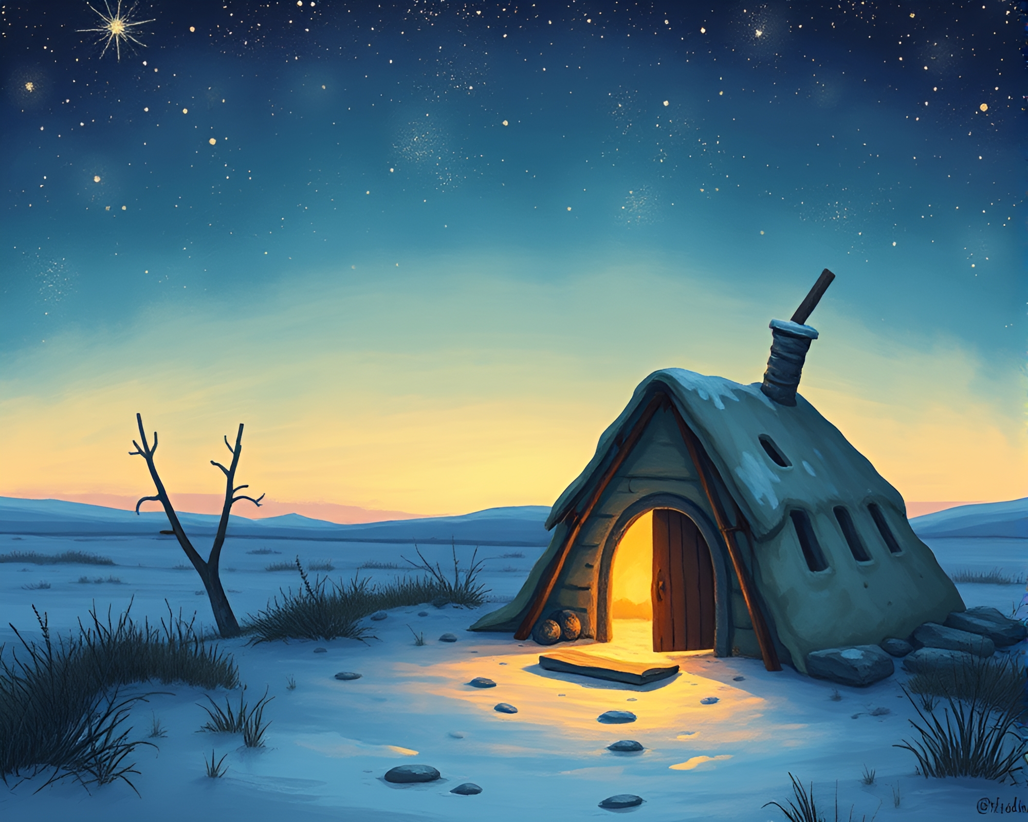 Polar Twilight Mud Hut Light Leak Adventure – free AI stock image