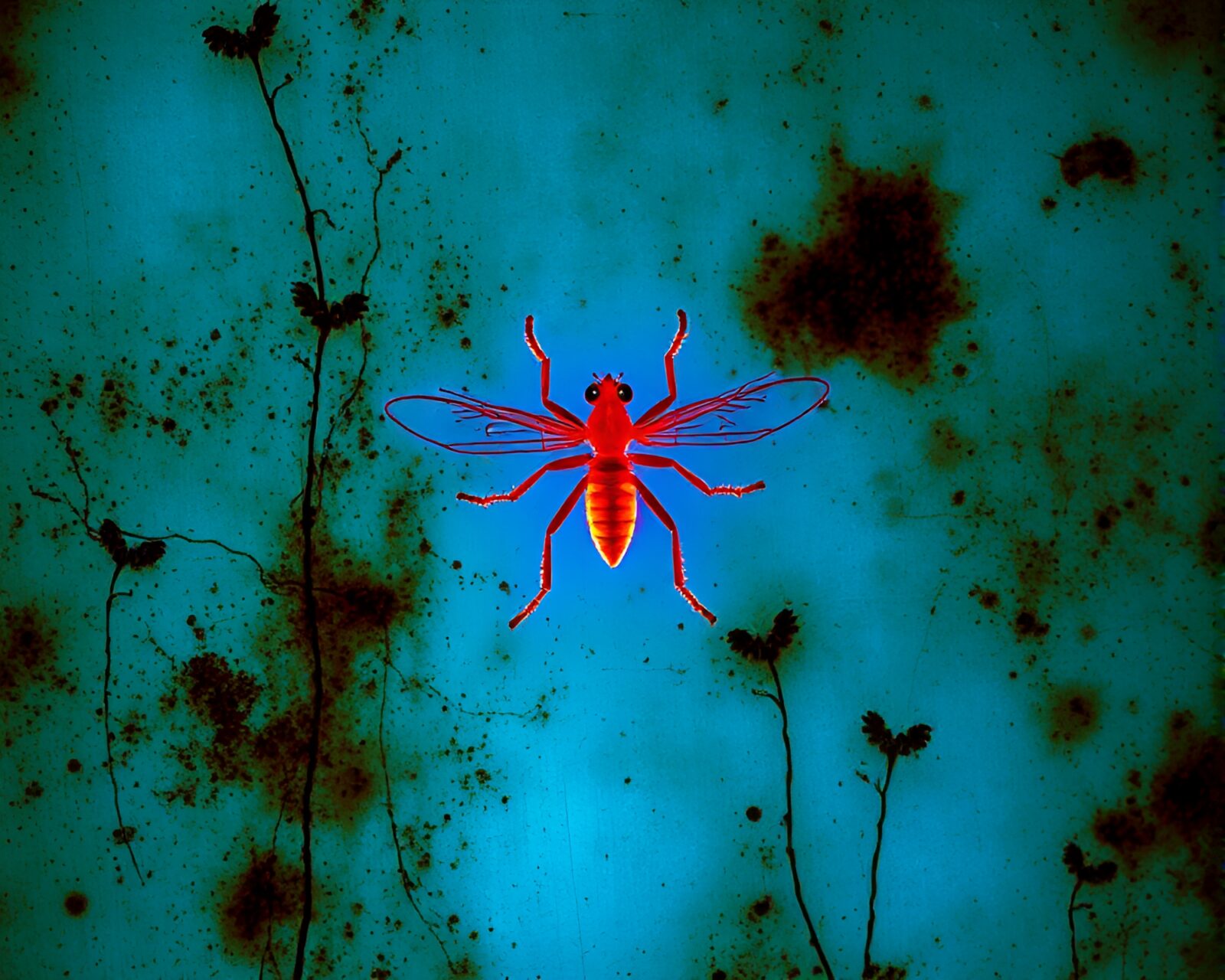 X-ray style image of rust stain streaks on an island