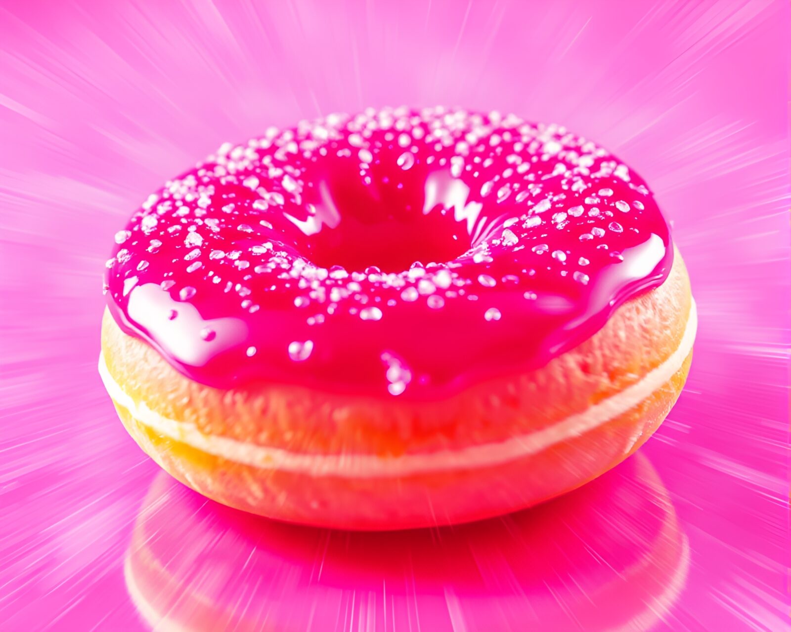 Vibrant magenta jelly donut with swirling fractal patterns