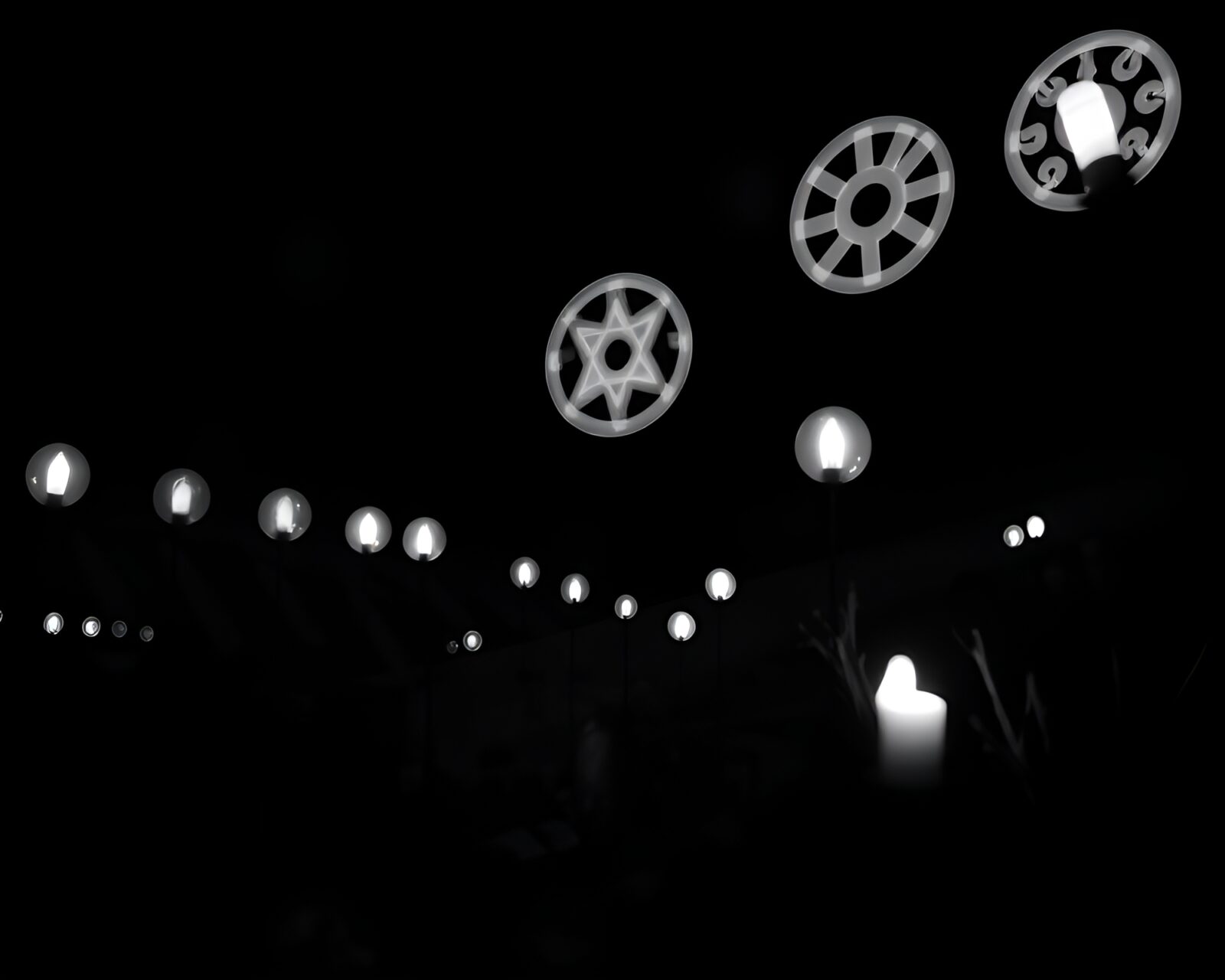 Alchemical symbols highlighted in high-contrast stereograph noir