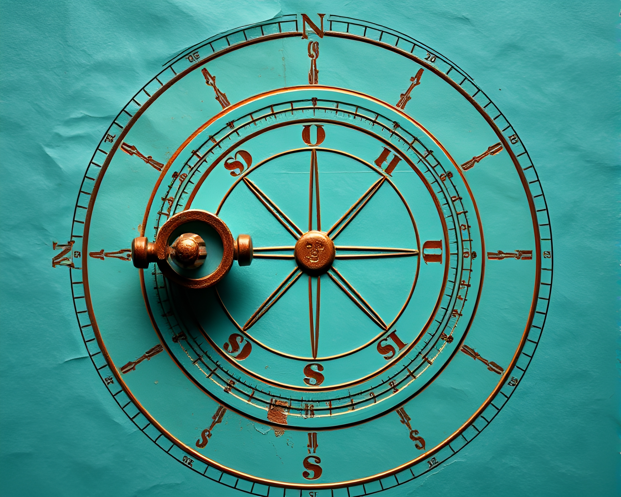 Teal Pocket Sundial on Thermal Paper Texture – free AI stock image