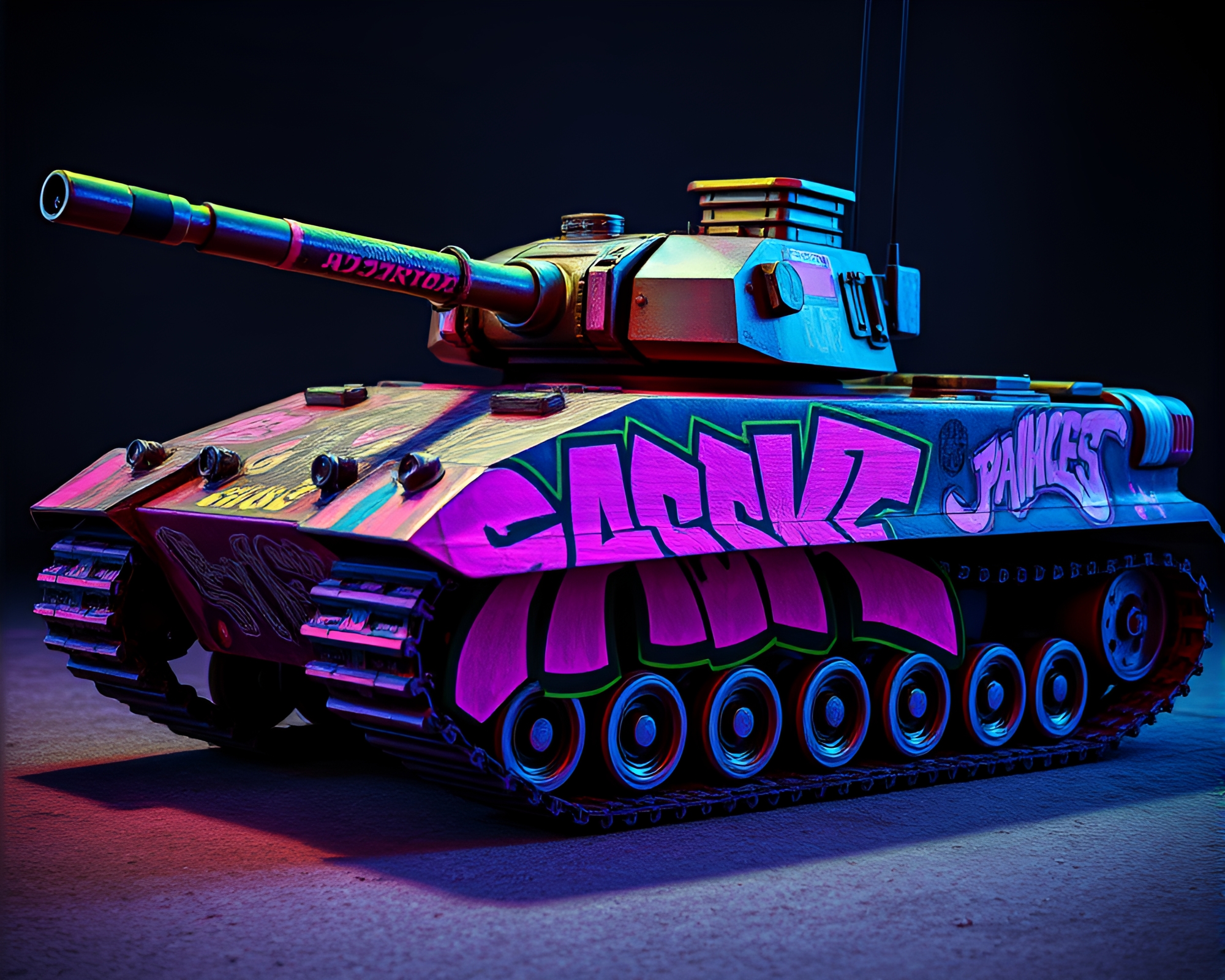 Neon Armored Tank with Intricate Engravings – free AI stock image