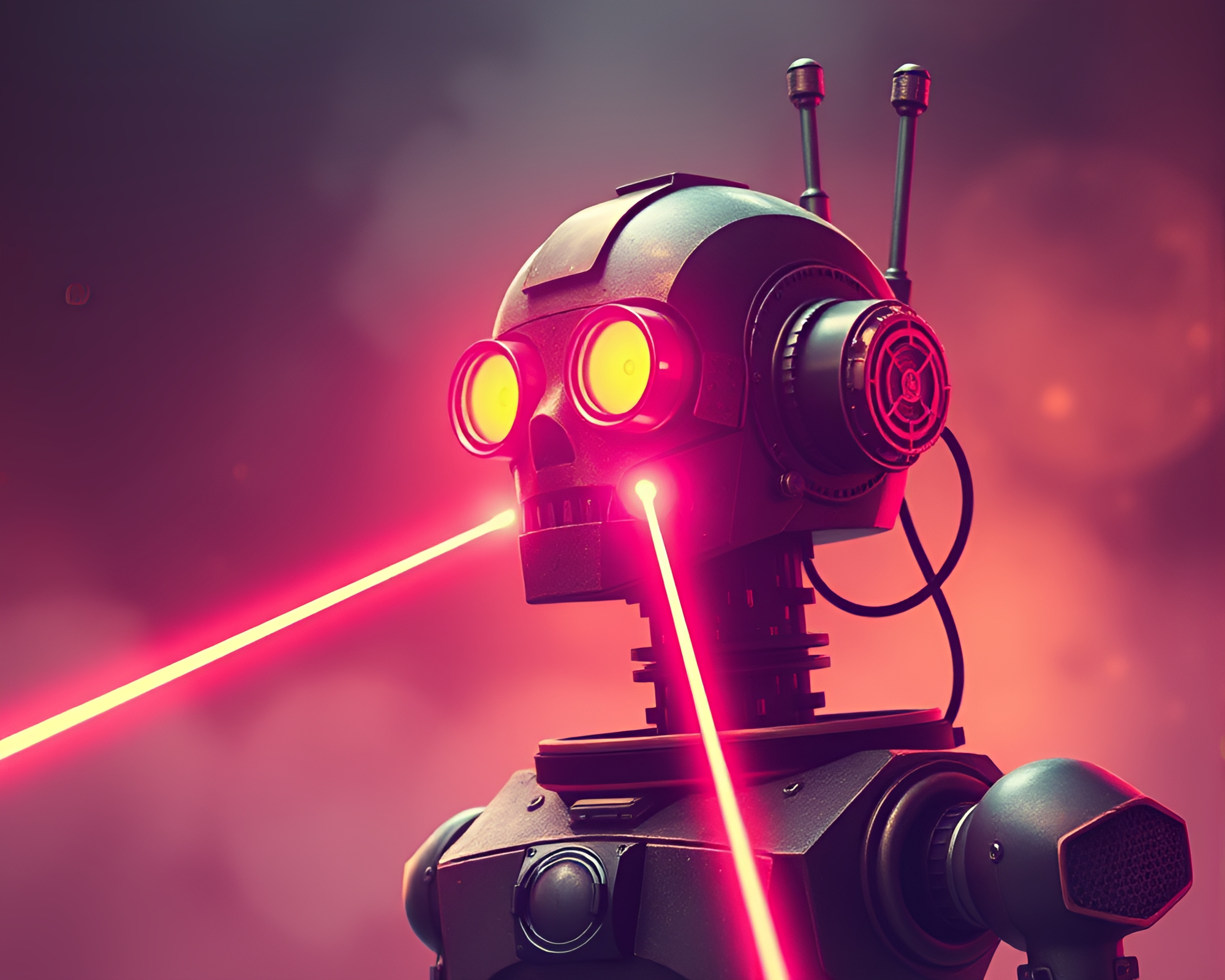 Steampunk Robot Firing Retro Laser Beams Pixel Art – free AI stock image