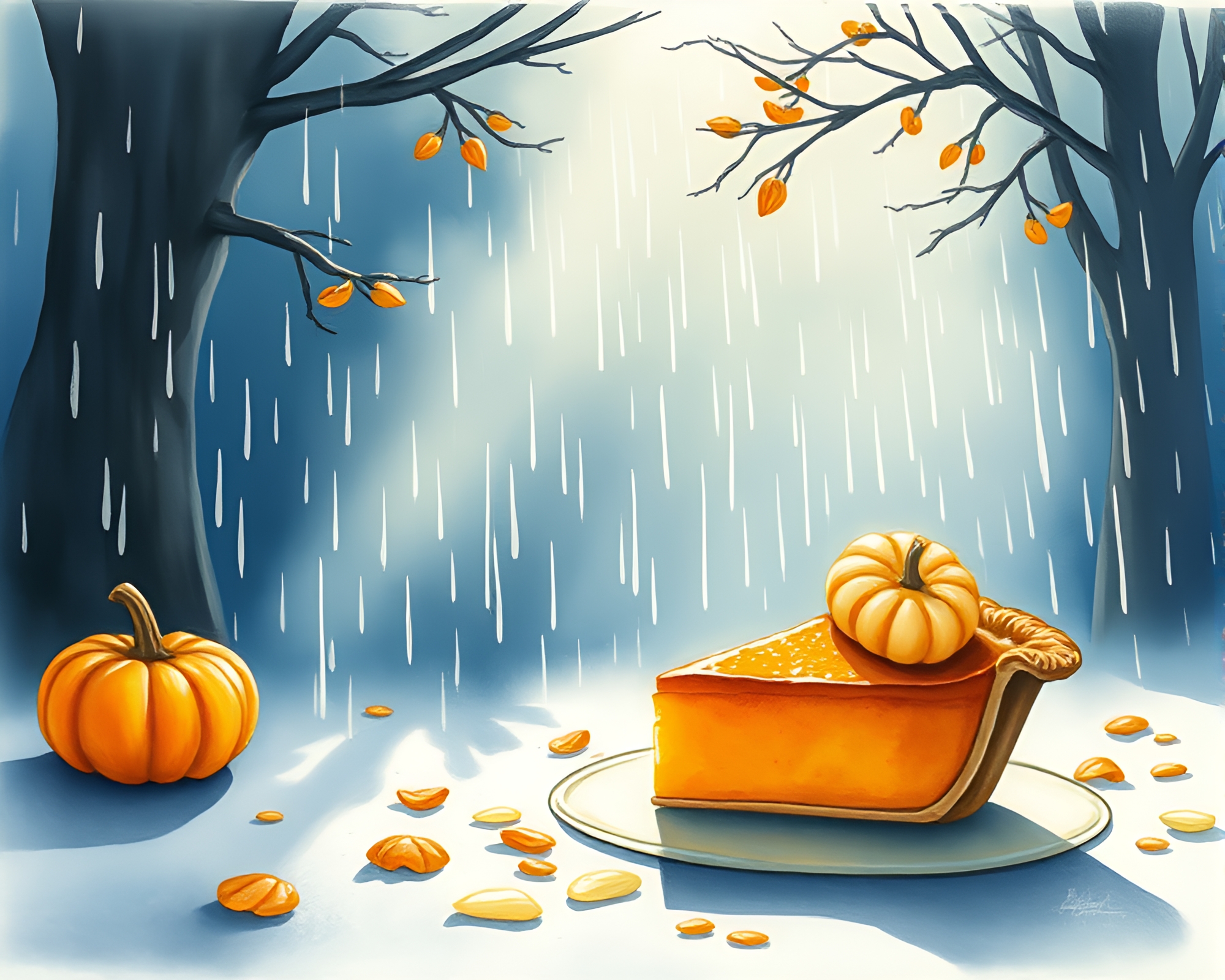 Autumn Wildlife Watercolor with Rain Droplets – free AI stock image