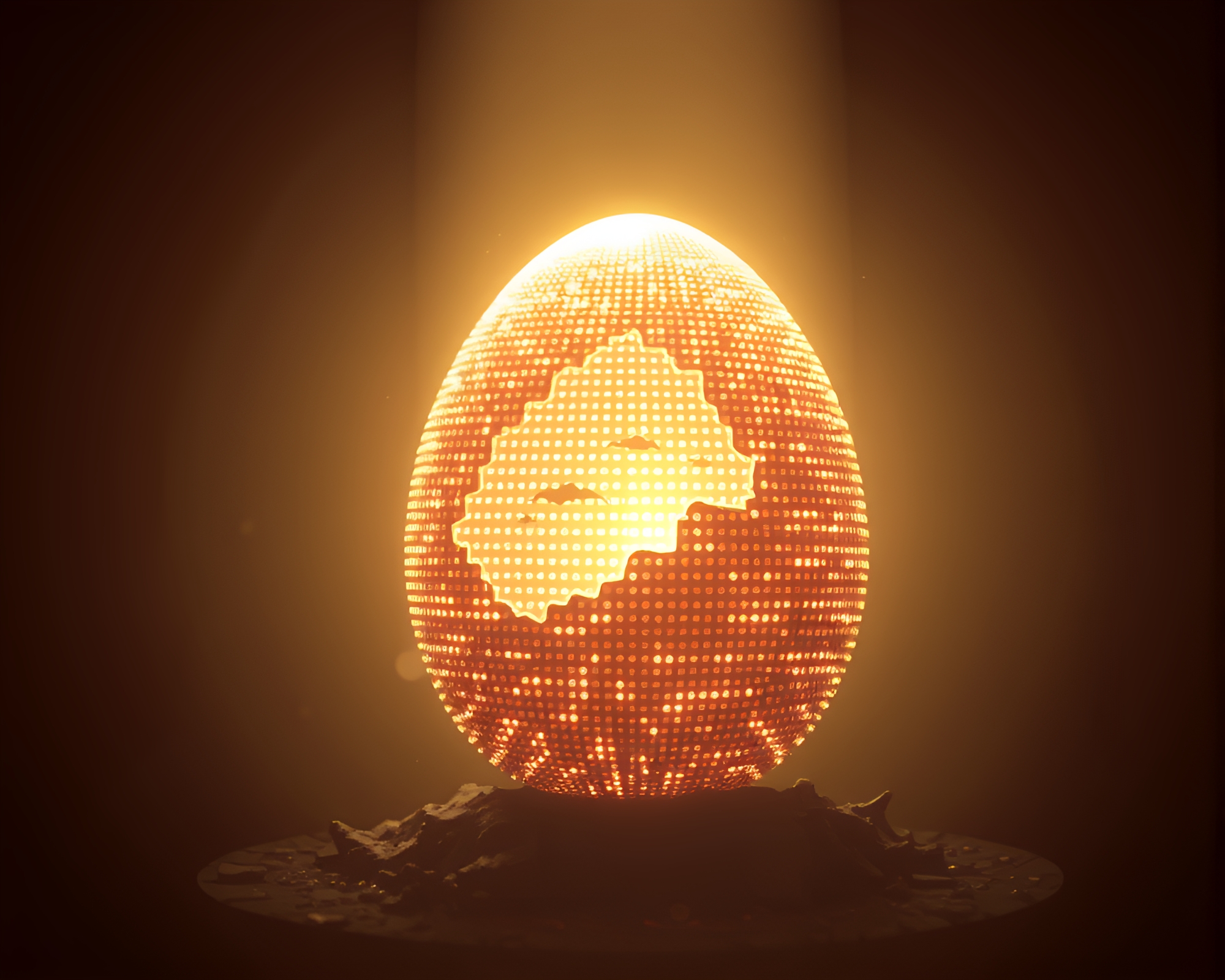 Dragon Egg in Pixelated Sepia Light – free AI stock image
