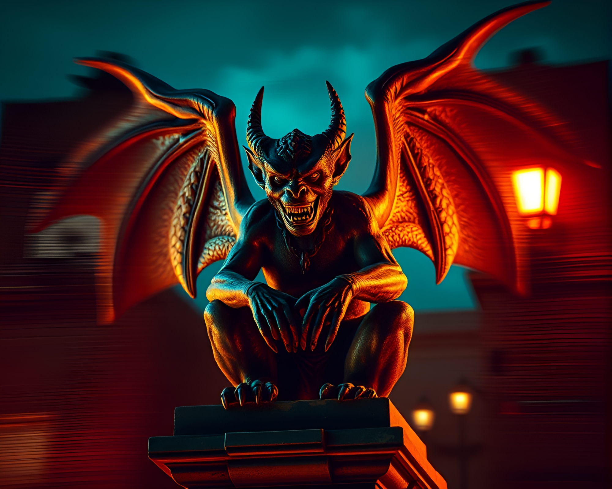 Pixelated Gargoyle Statue in Dramatic Motion Blur – free AI stock image