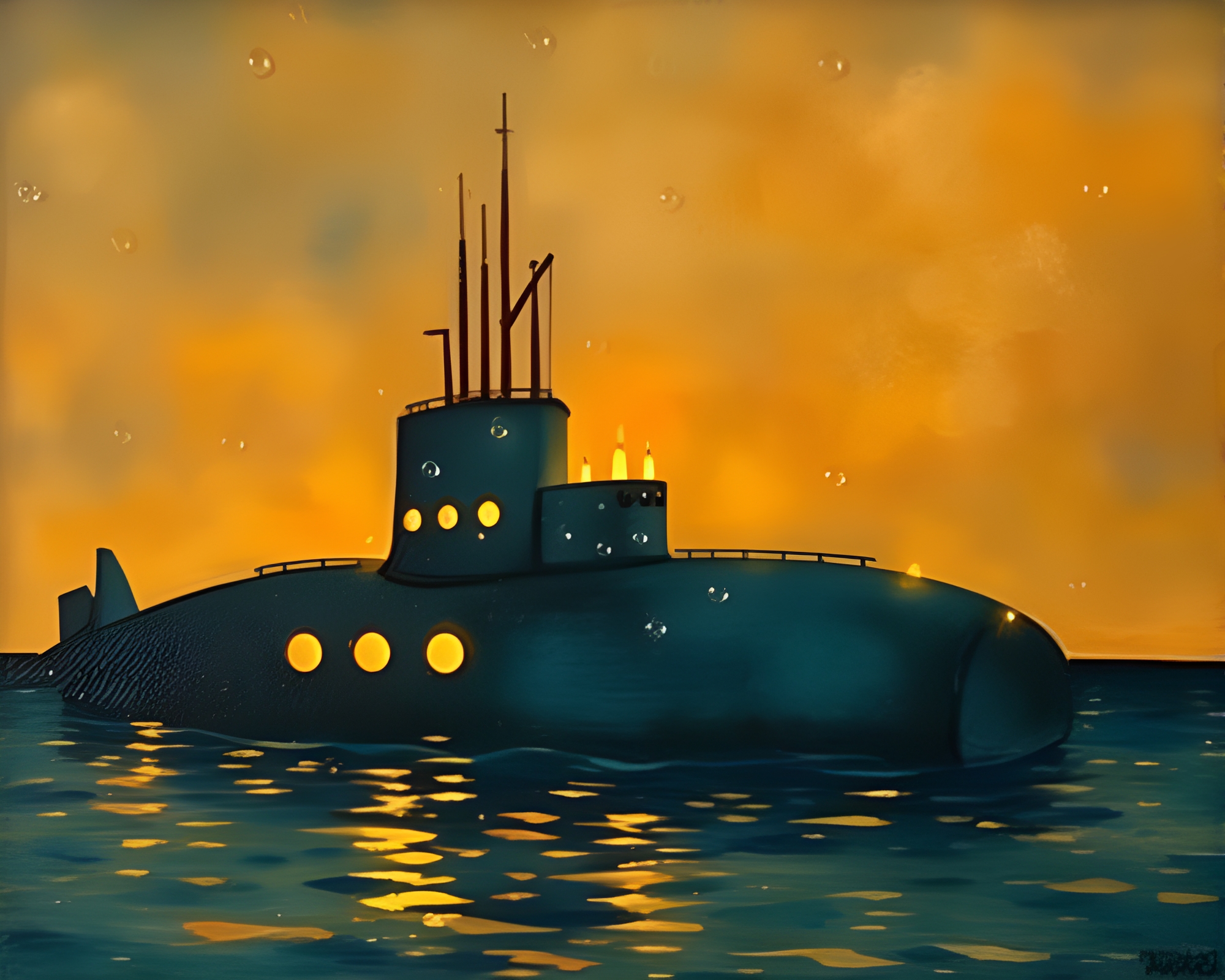 Encaustic Painting of Candlelit Submarine Adventure – free AI stock image