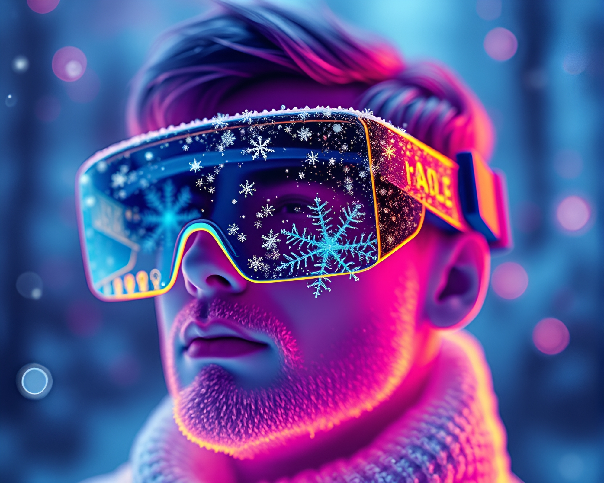 Snowflake-patterned augmented reality glasses in thermal colors – free AI stock image