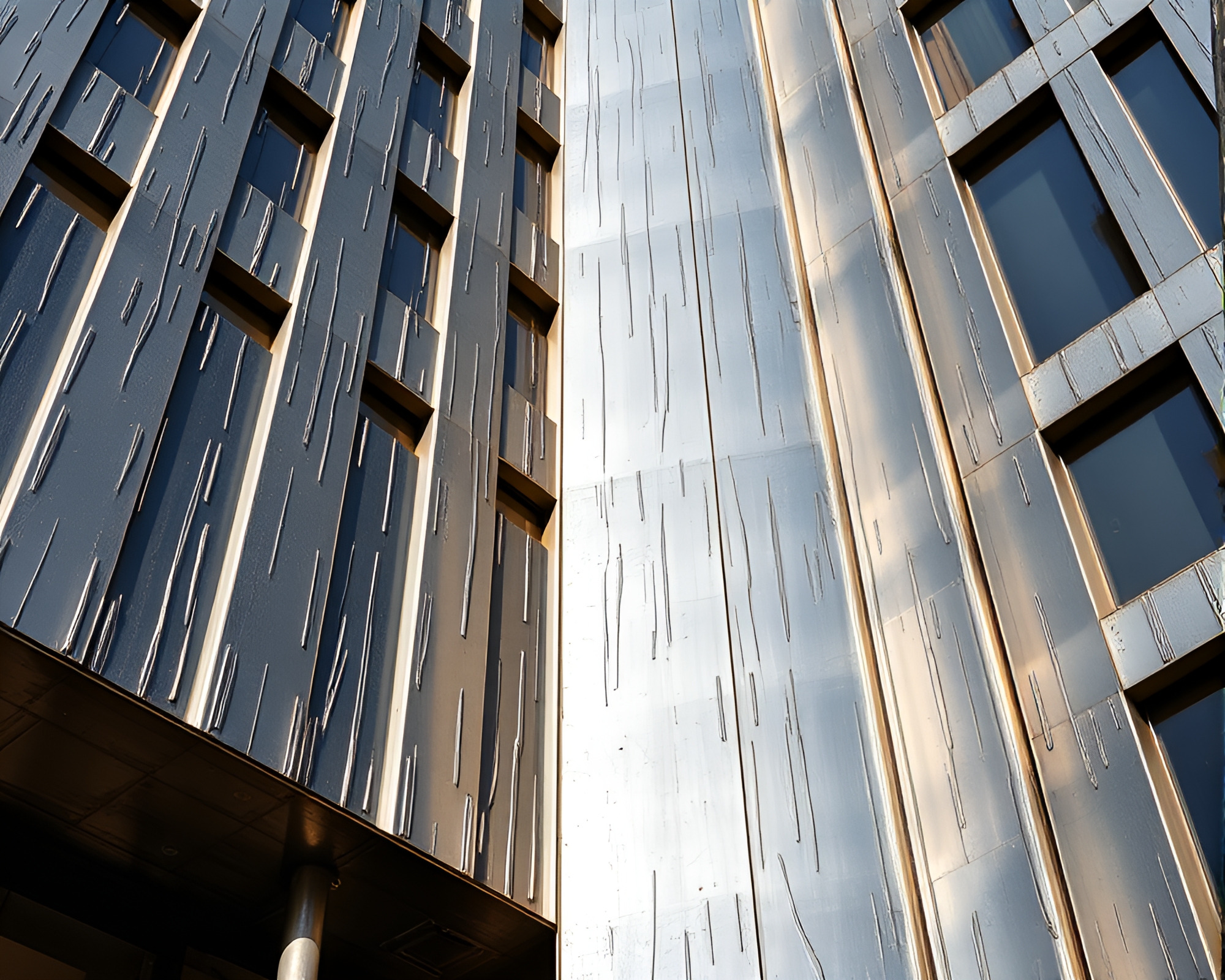 Op Art Brutalist Building with Metallic Sheen – free AI stock image
