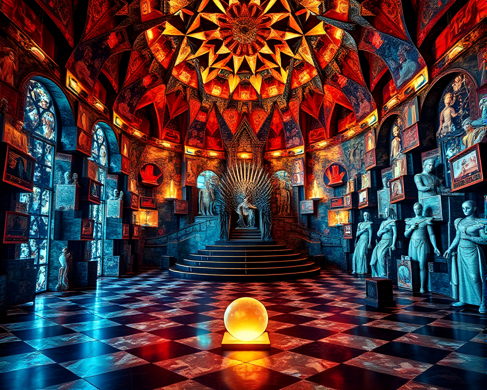 Intricate Tessellated Throne Room in Dynamic Action Painting Style – free AI stock image