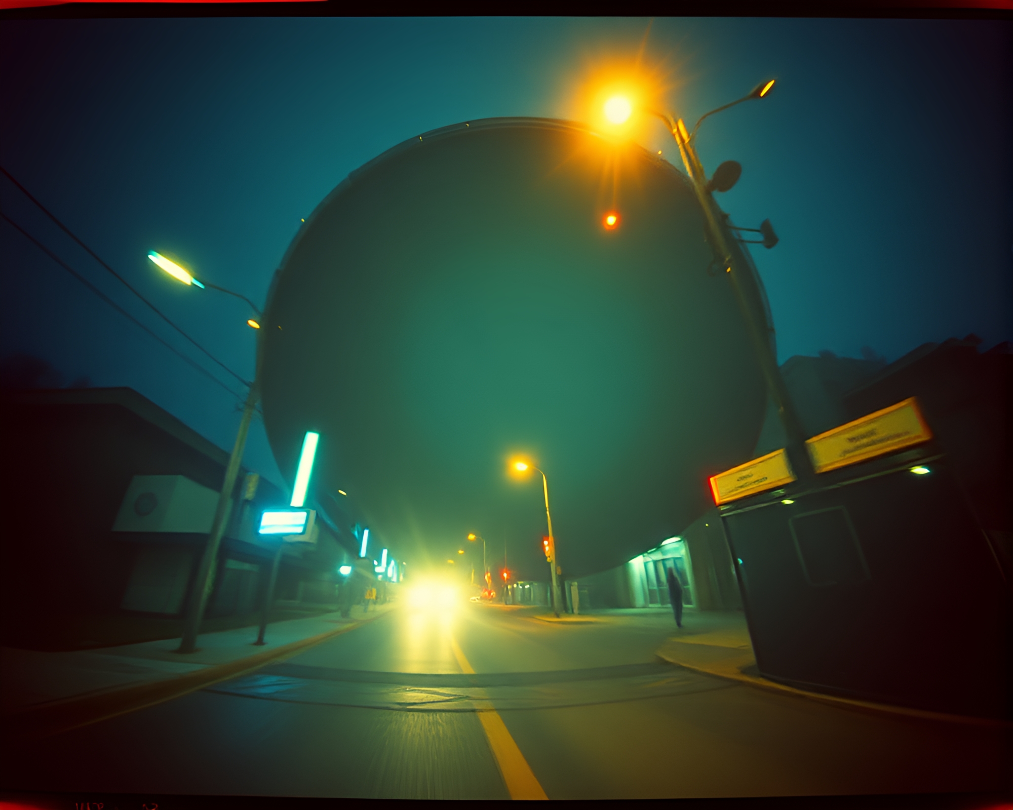 Neon Cybernetic Eye in Retro Streetlamp Glow – free AI stock image