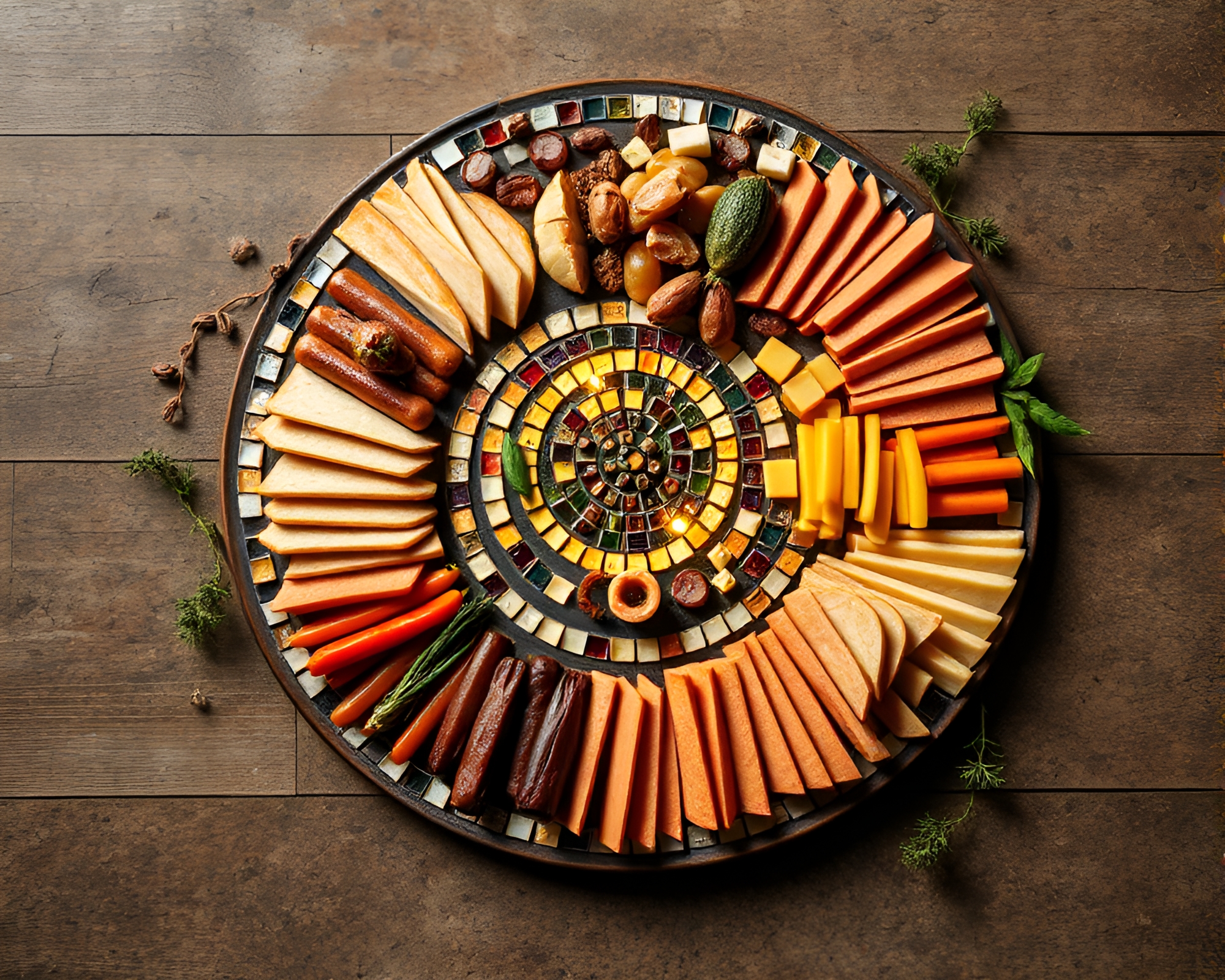 Spiraled Charcuterie Board Illuminated with Organic Designs – free AI stock image