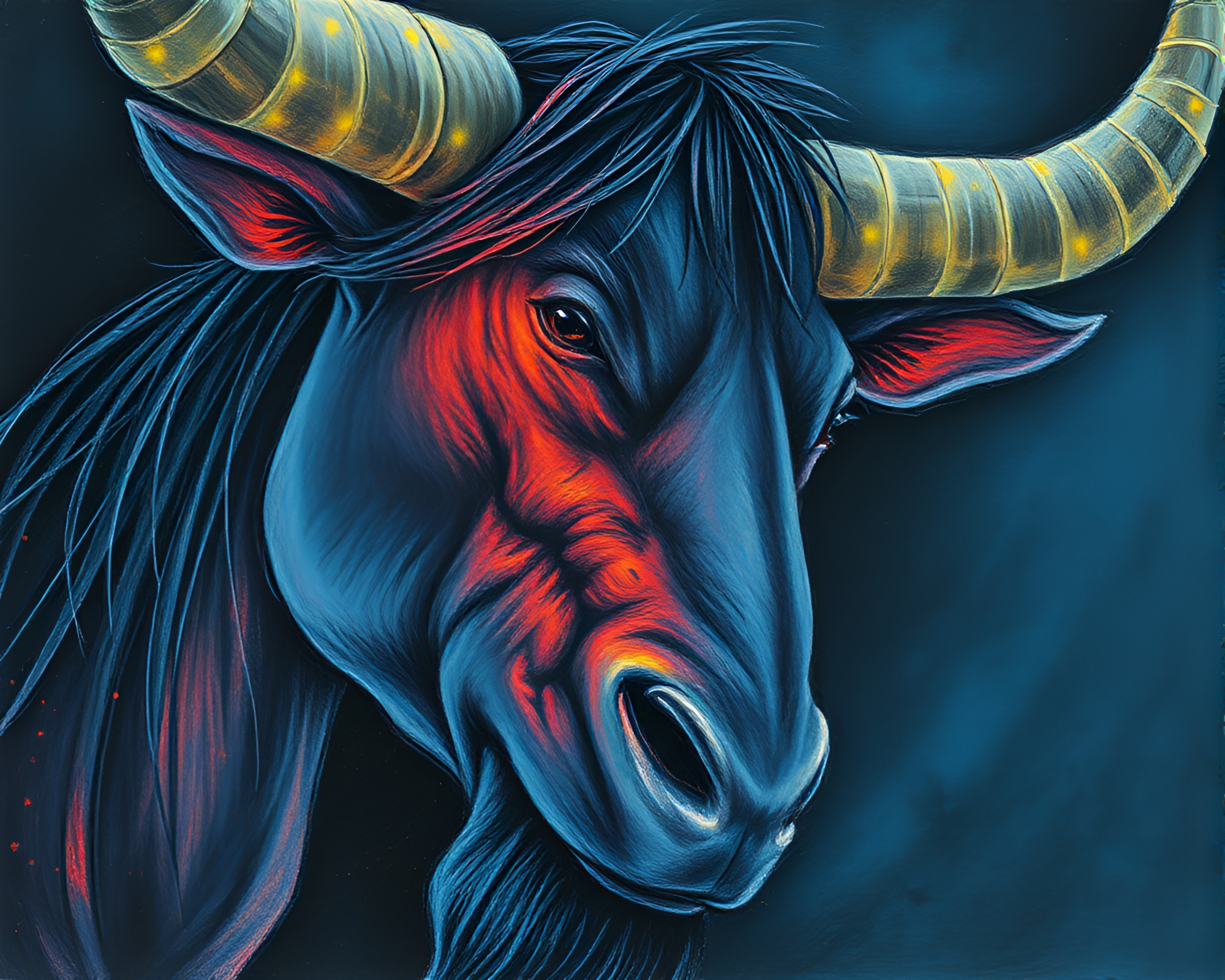 Intense Conté Minotaur with Bioluminescent Aura – free AI stock image