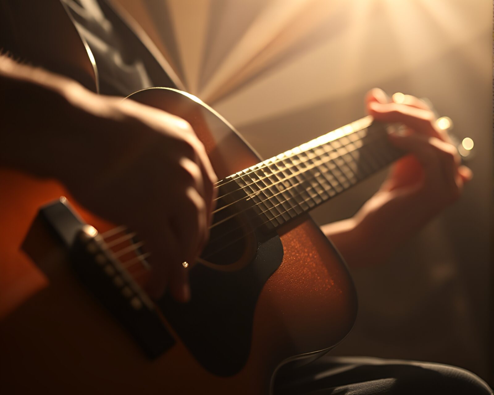 Artistic hatching style guitar in sunbeam rays