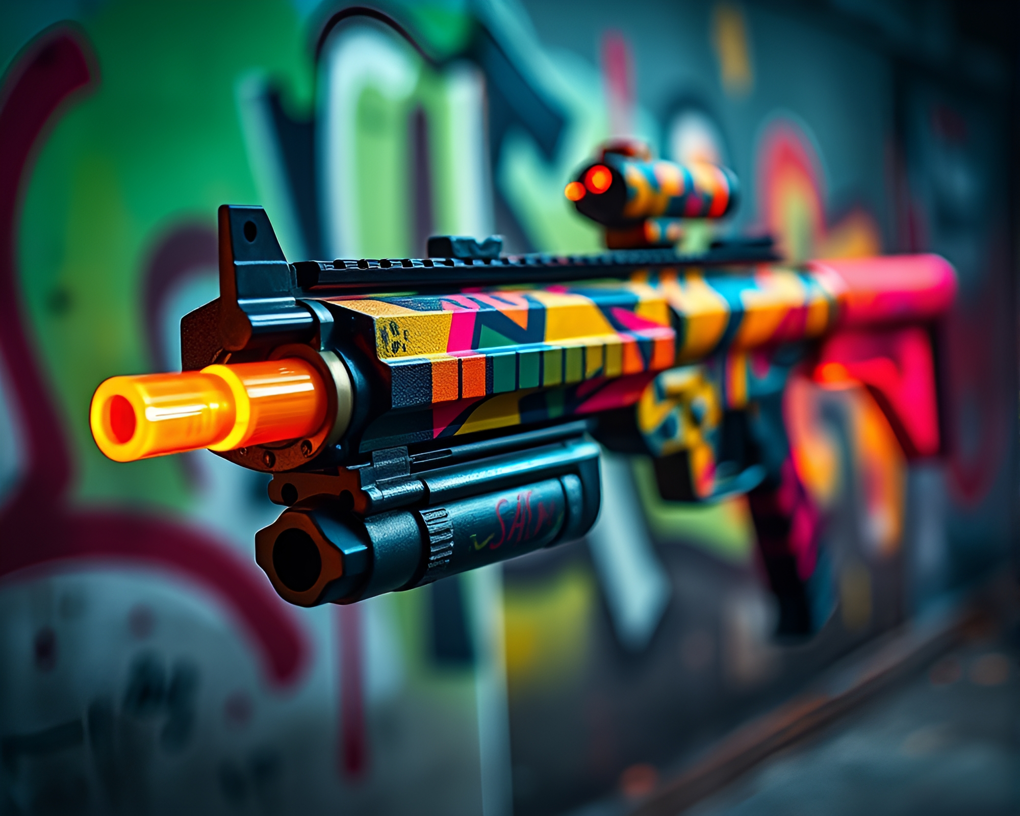 Plasma Rifle Graffiti Alley Digital Art Composition – free AI stock image