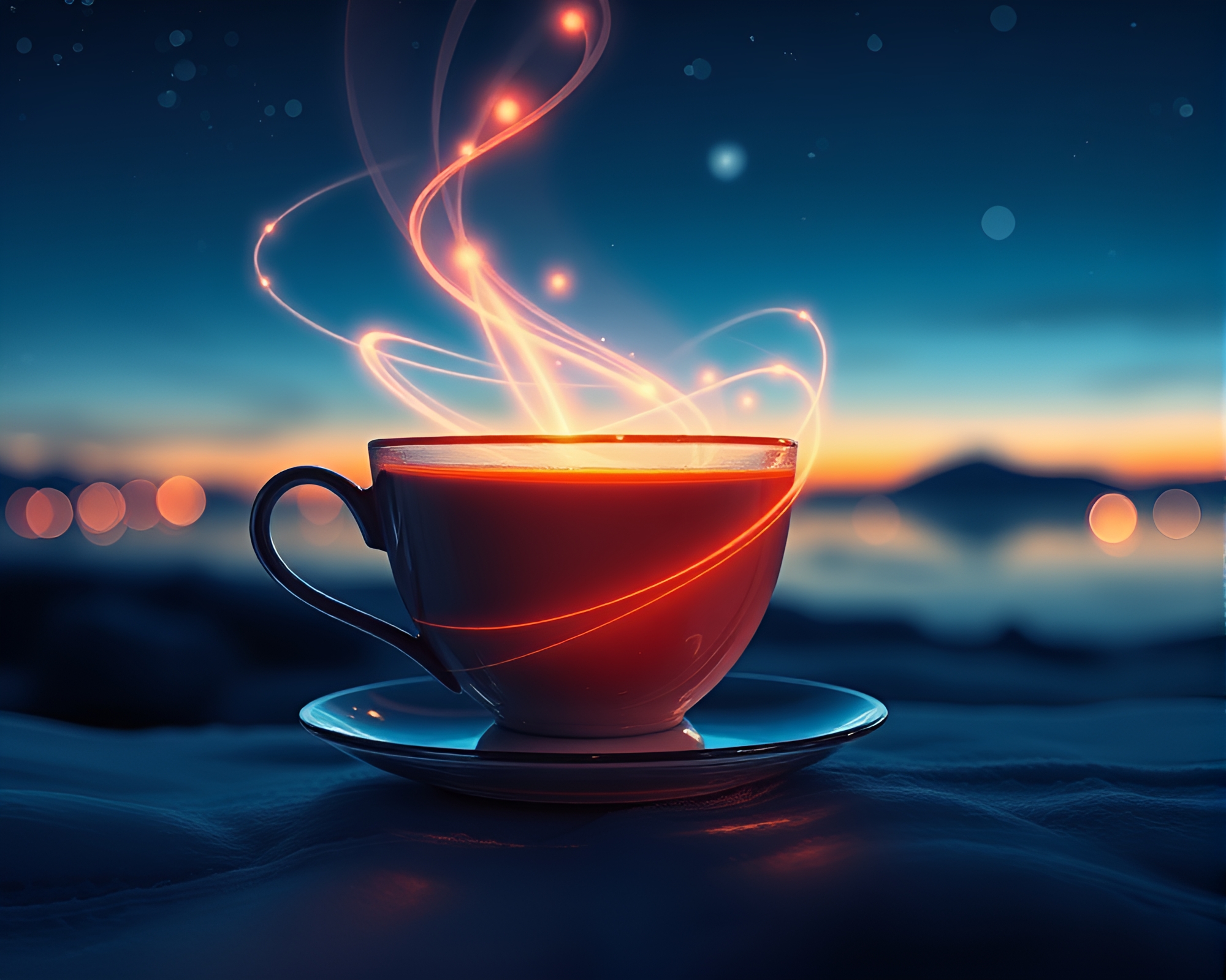 Enchanting Floating Tea Cup in Polar Twilight – free AI stock image
