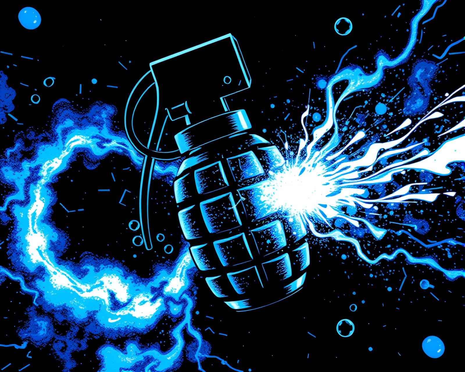 Digital art of vortex with grenade in cobalt blue hues