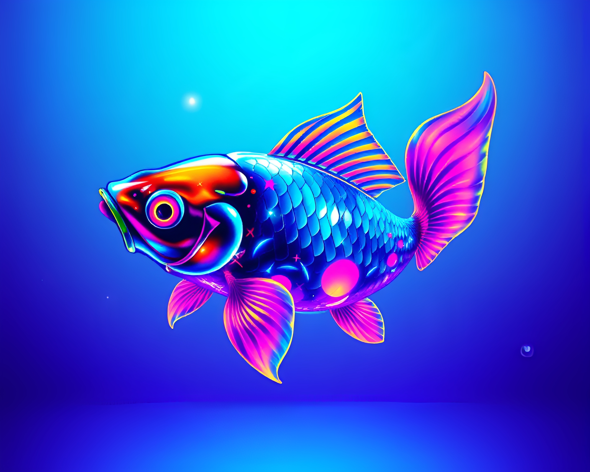 Neon Koi Fish Swim Through 8-Bit Glass Distortion – free AI stock image
