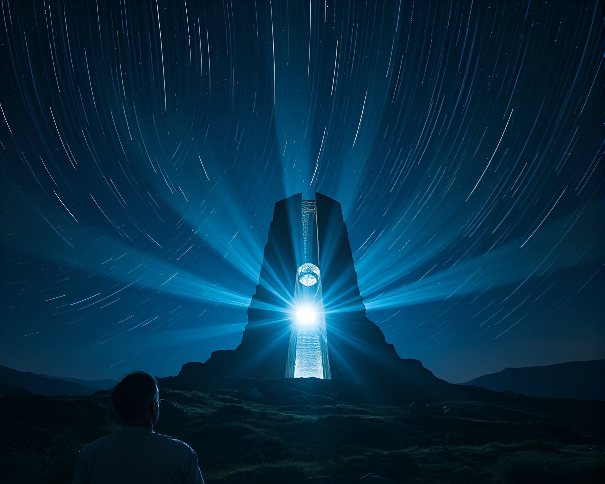 Necromantic Monolith under Star Trails – free AI stock image