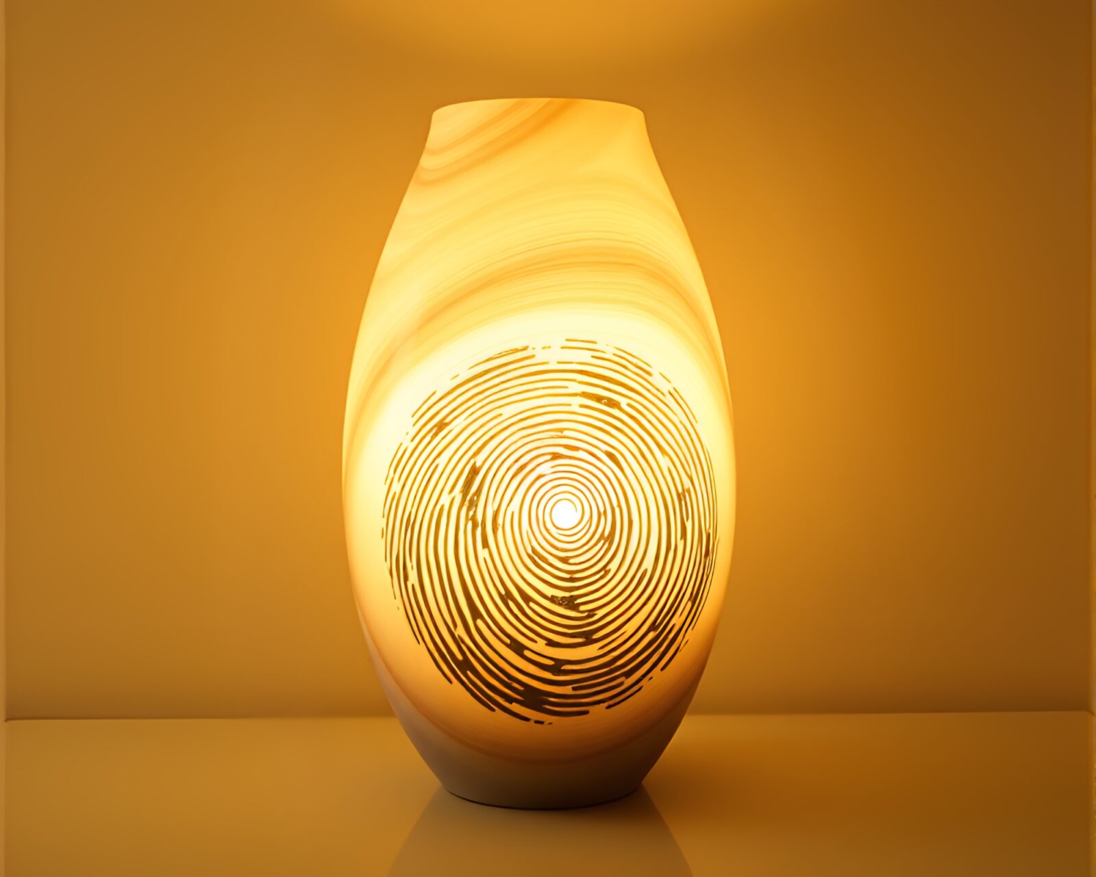 Muted earth tones LED light art swirling fingerprint vase