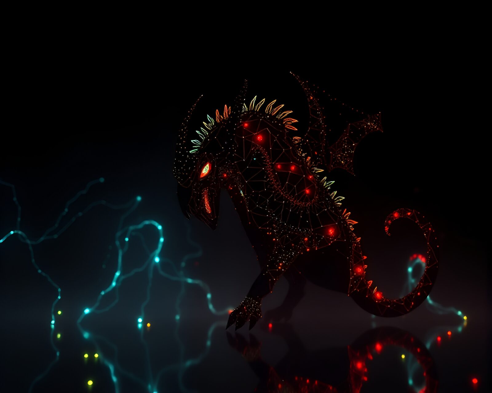 Majestic three-headed dog in eerie light and shadow