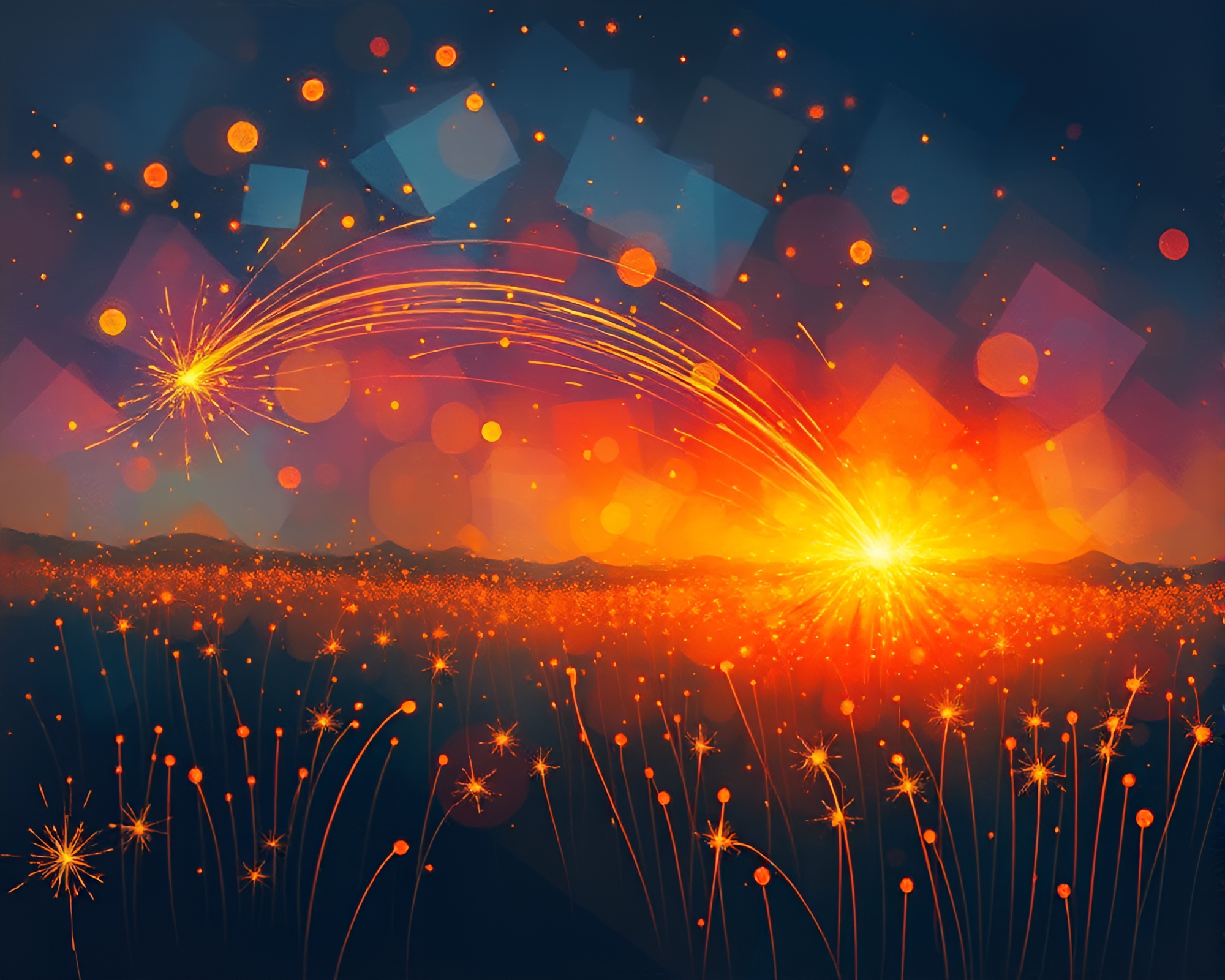 Lantern-lit Sparkler Trails Dance in Afternoon Color Field Painting – free AI stock image