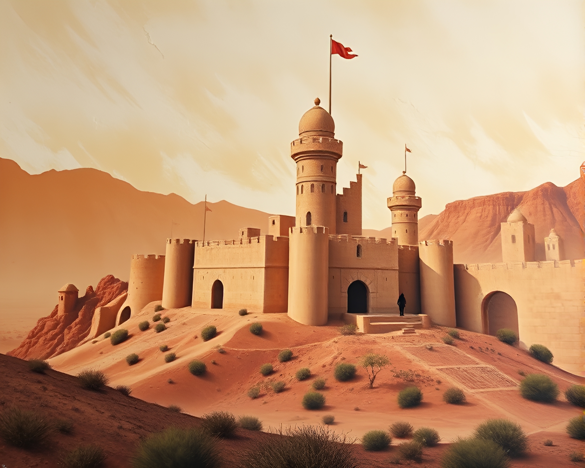 Motion Capture: Deserted Castle Earth Tone Mural – free AI stock image