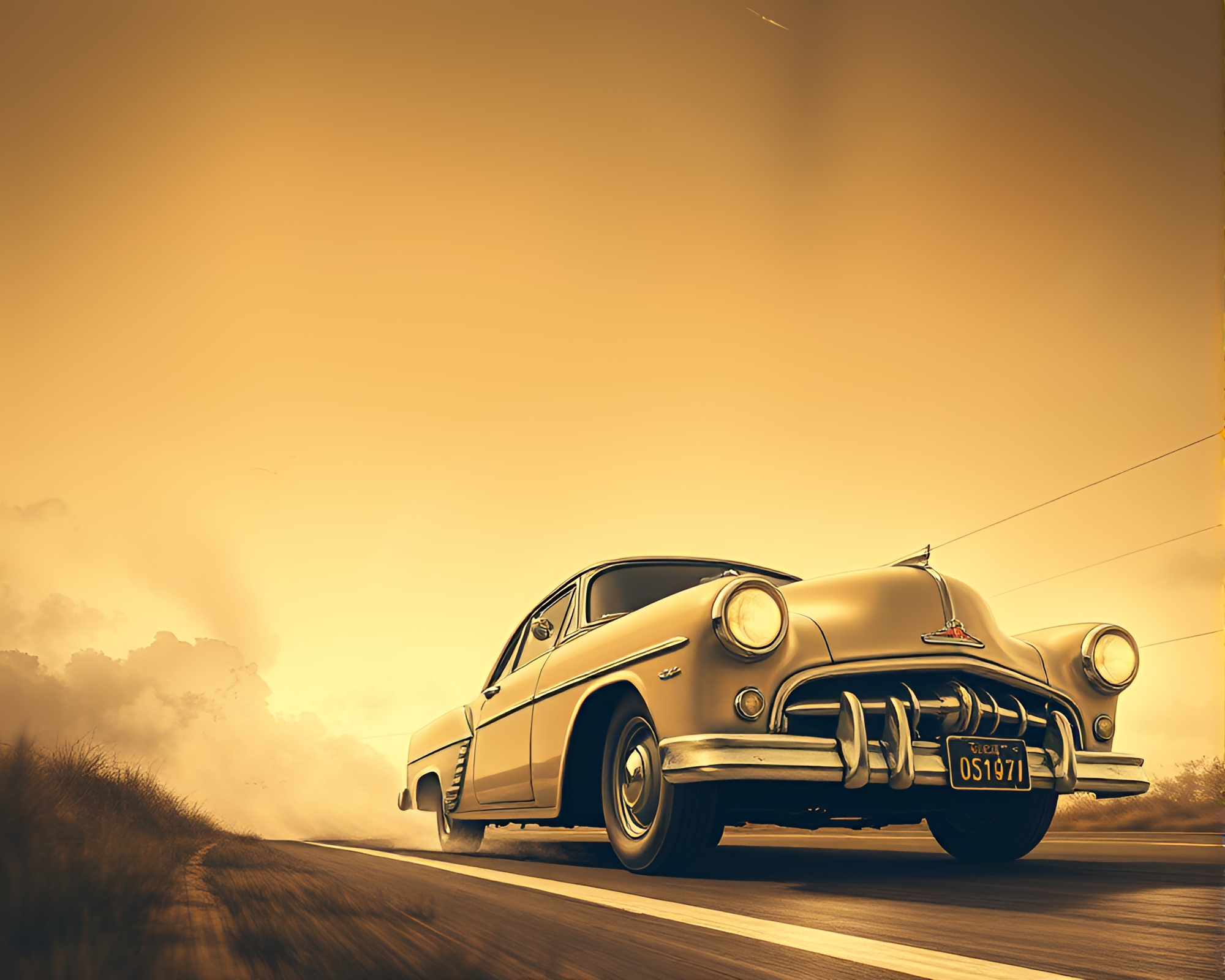 Sepia Pastel Flying Car Low-Angle Composition – free AI stock image
