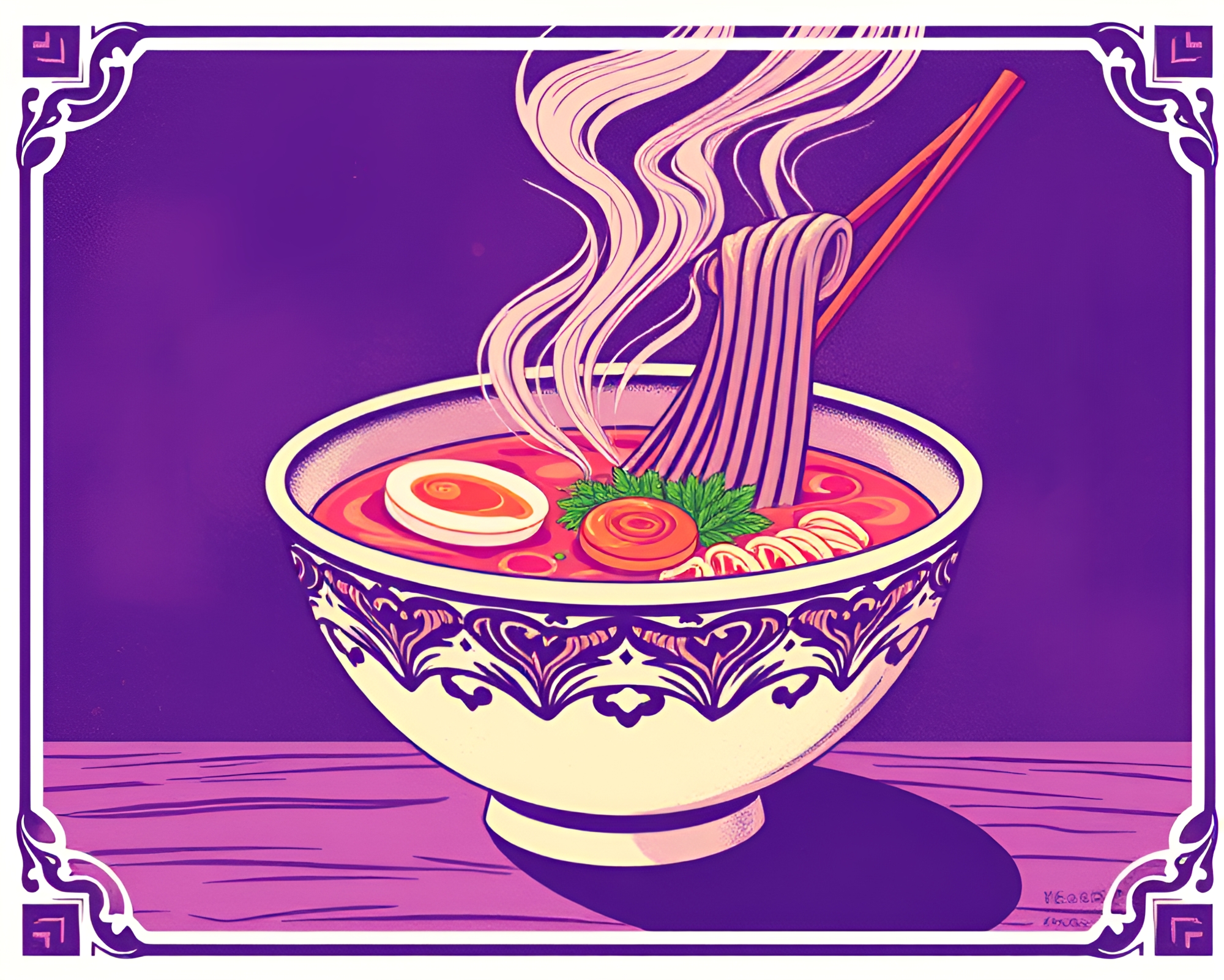 Steampunk Ramen Night with Sapphire Glow Vignette – free AI stock image